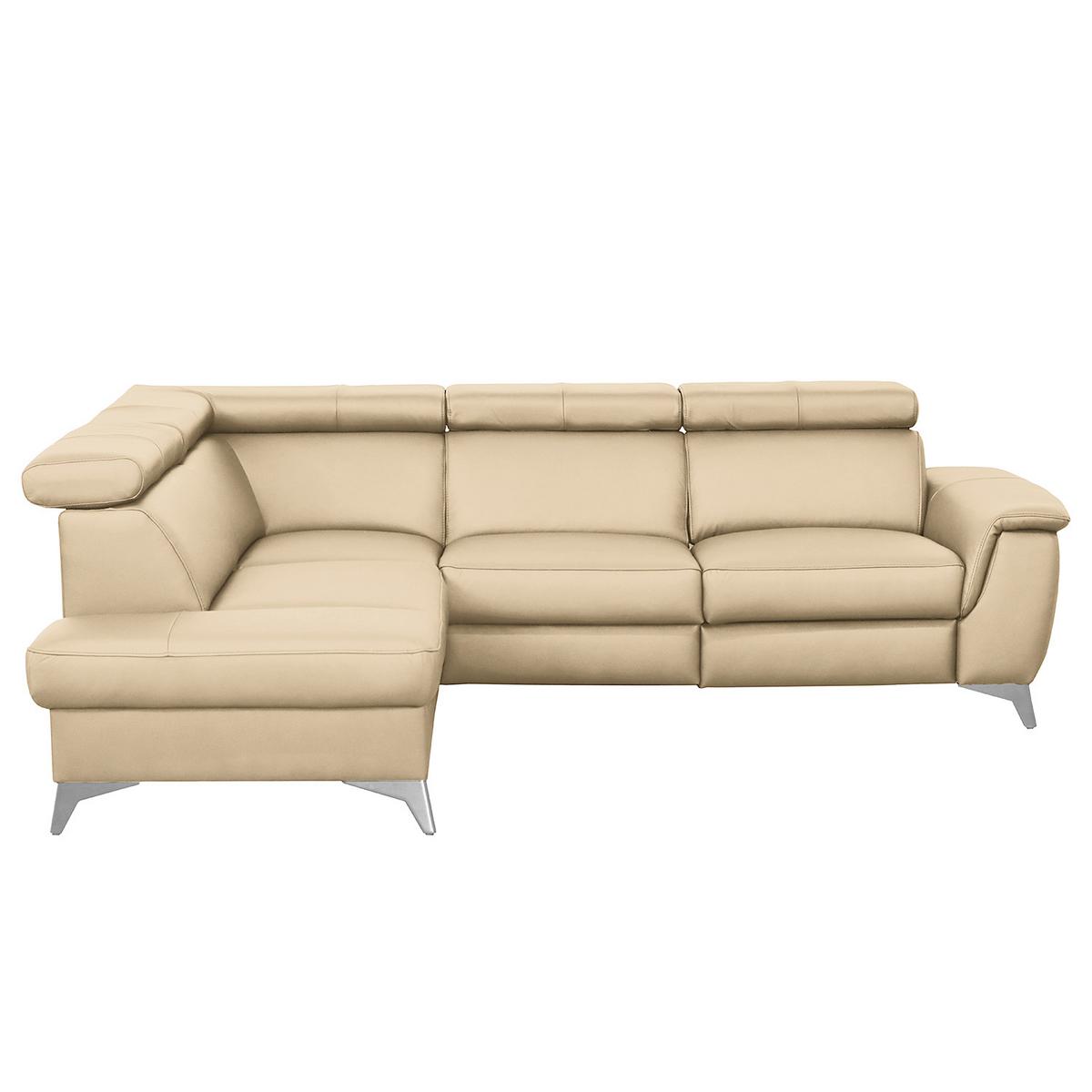 Ecksofa Lince Beige S: 197x257 cm - Chromfarben/Beige, Design, Leder/Textil (197/257cm) - Livetastic