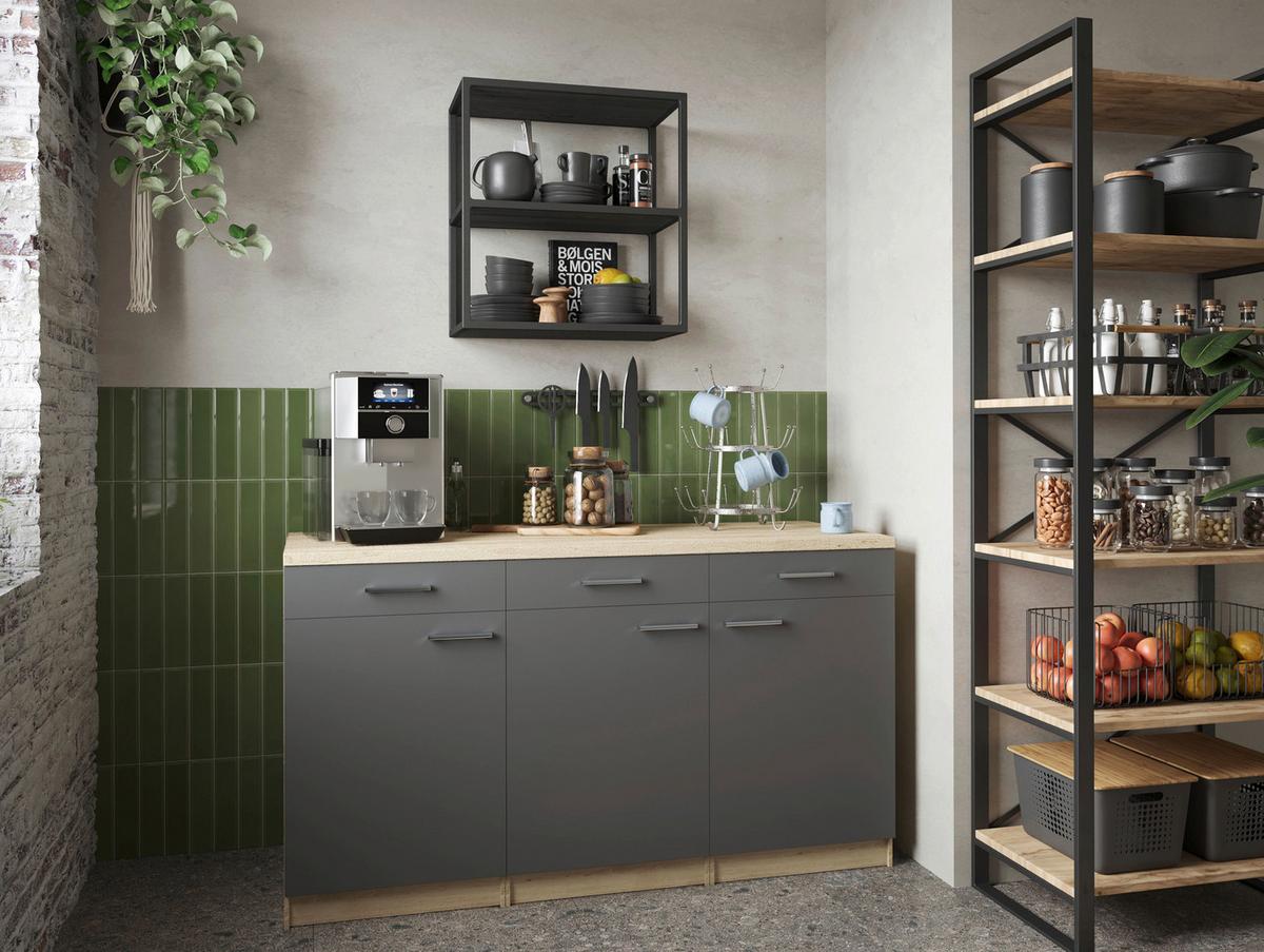 Küchenunterschrank Merle Grau/Eiche Dekor B:150cm - Eichefarben/Grau, Basics, Holzwerkstoff (150/85/60cm) - Respekta