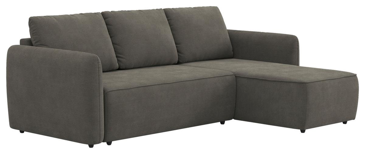 Ecksofa mit Bettfunktion Flow Cord anthrazit, B: 239cm - Anthrazit/Schwarz, Trend, Textil (239/170cm) - MID.YOU