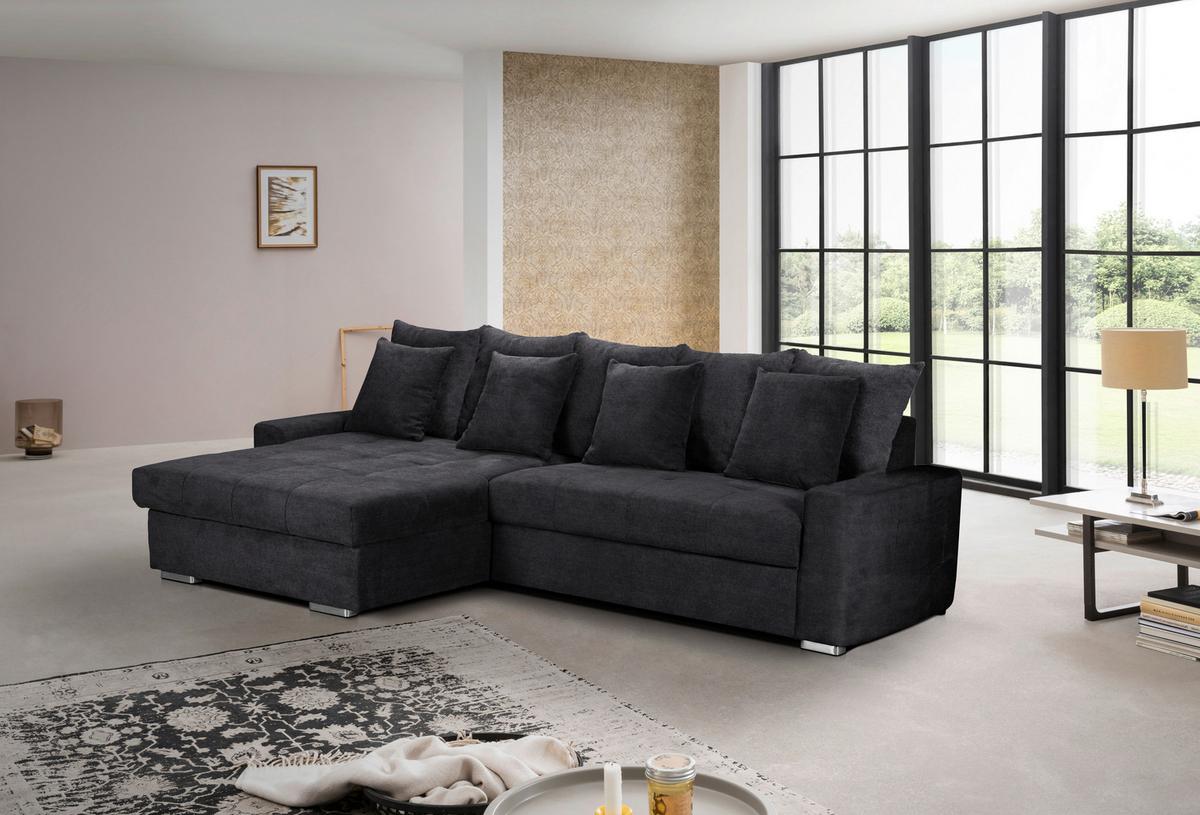 Ecksofa mit Schlaffunktion Salvador + Bettkasten Schwarz - Wengefarben/Silberfarben, MODERN, Holz/Textil (164/293cm) - MID.YOU