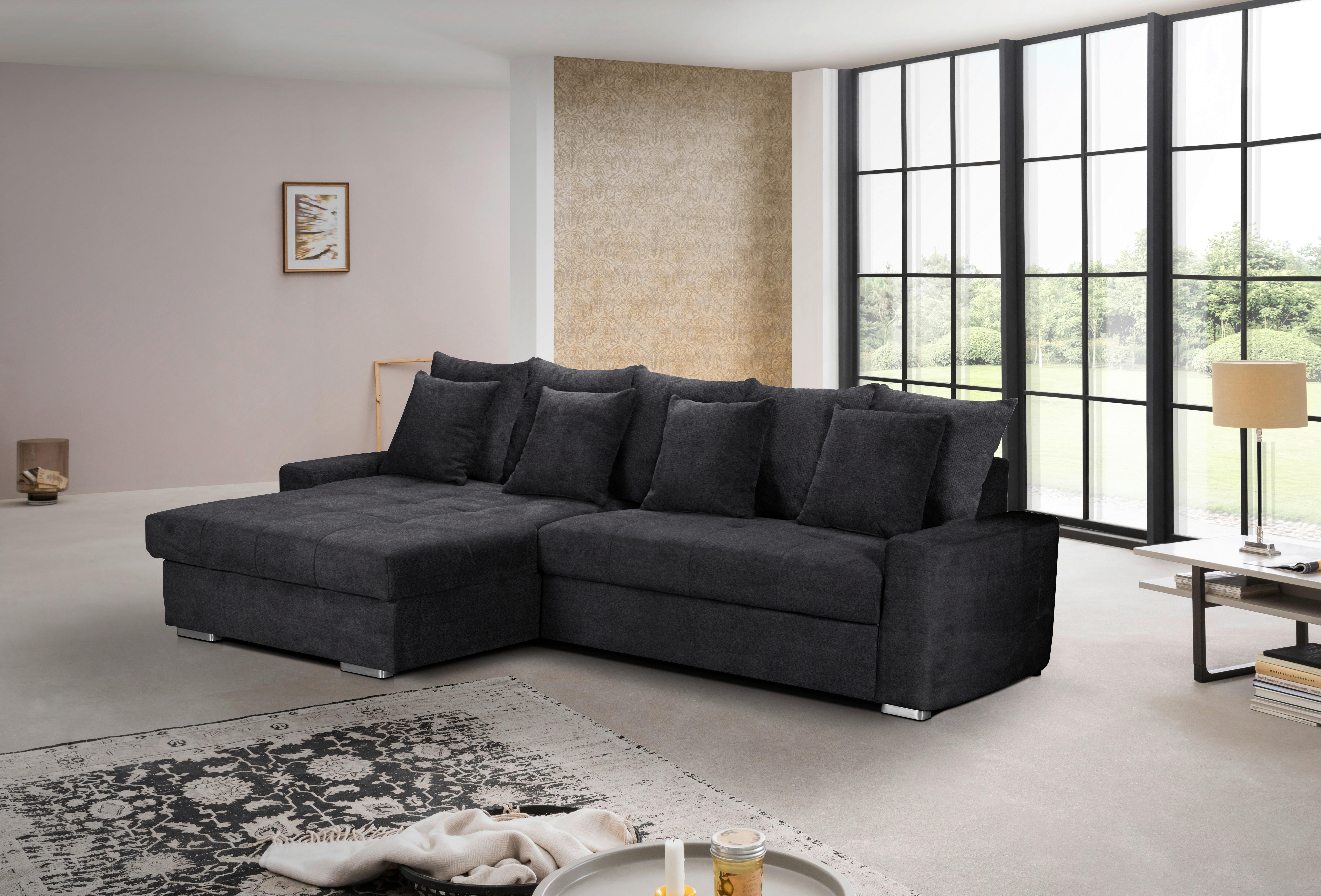 Ecksofa mit Schlaffunktion Salvador und Bettkasten Schwarz