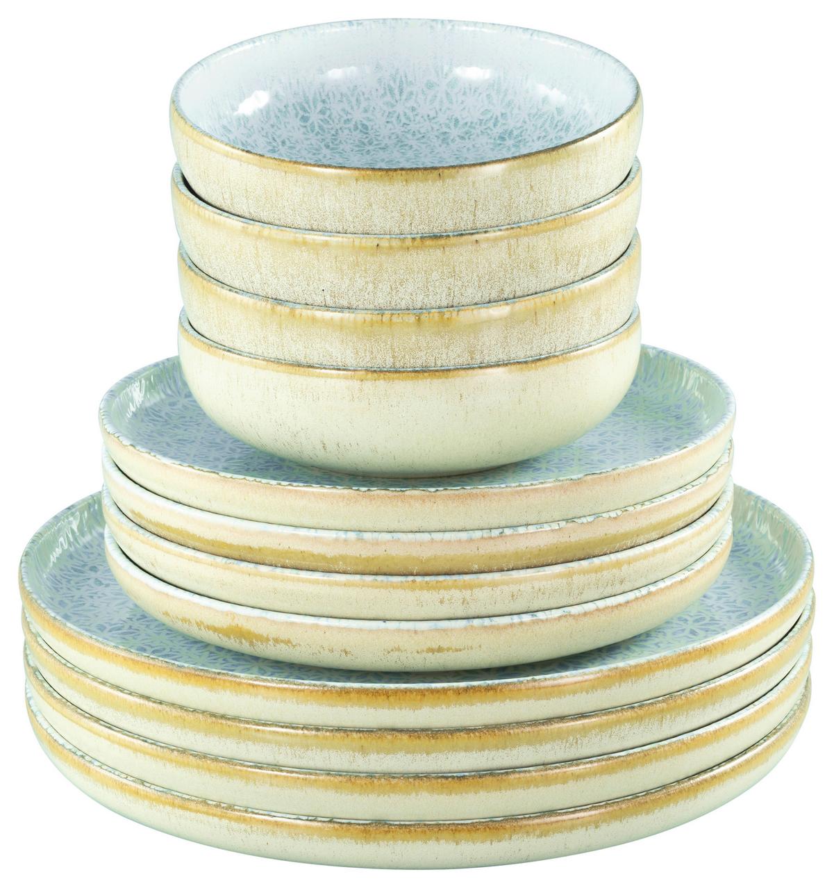 Tafelservice Uno Emiliana 12--Teilig., Creme, Hellblau - Creme/Hellblau, Basics, Keramik - Creatable