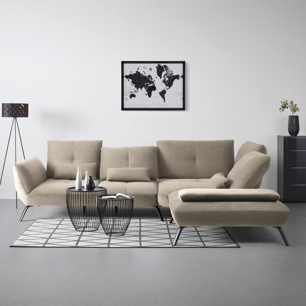Rohová sedačka TRENDY, pravá, écru - čierna/écru, Modern, kov/kompozitné drevo (310/93/250cm) - Premium Living