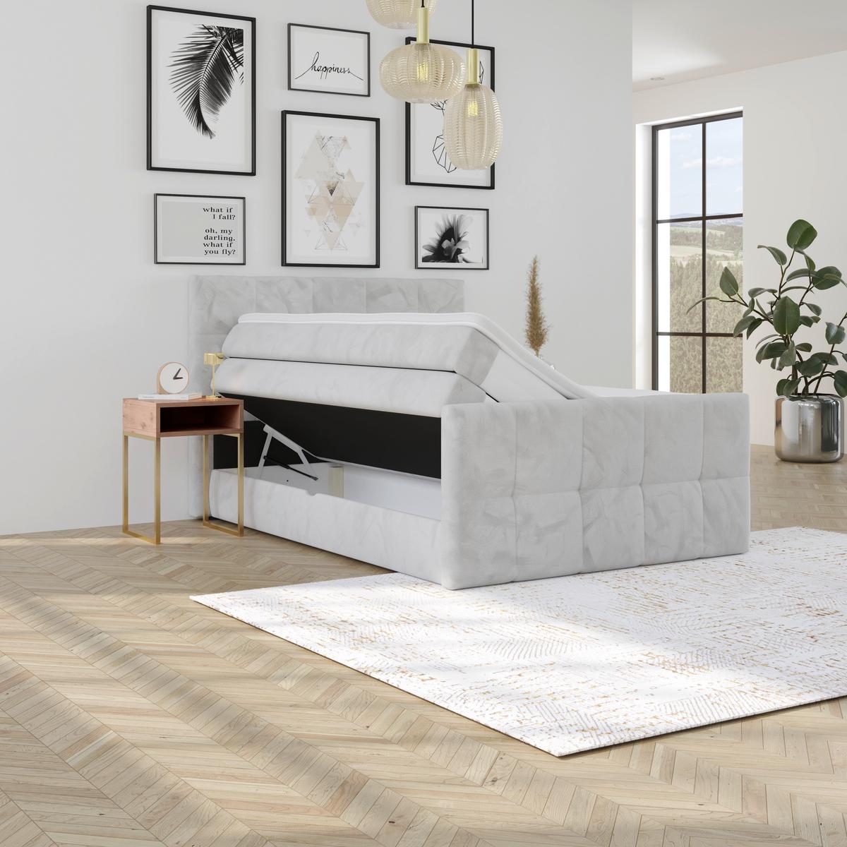 Boxspringbett mit Topper und Bettkasten 140x200 cm Medino - Hellgrau, KONVENTIONELL, Holz/Holzwerkstoff (140/200cm) - Luca Bessoni