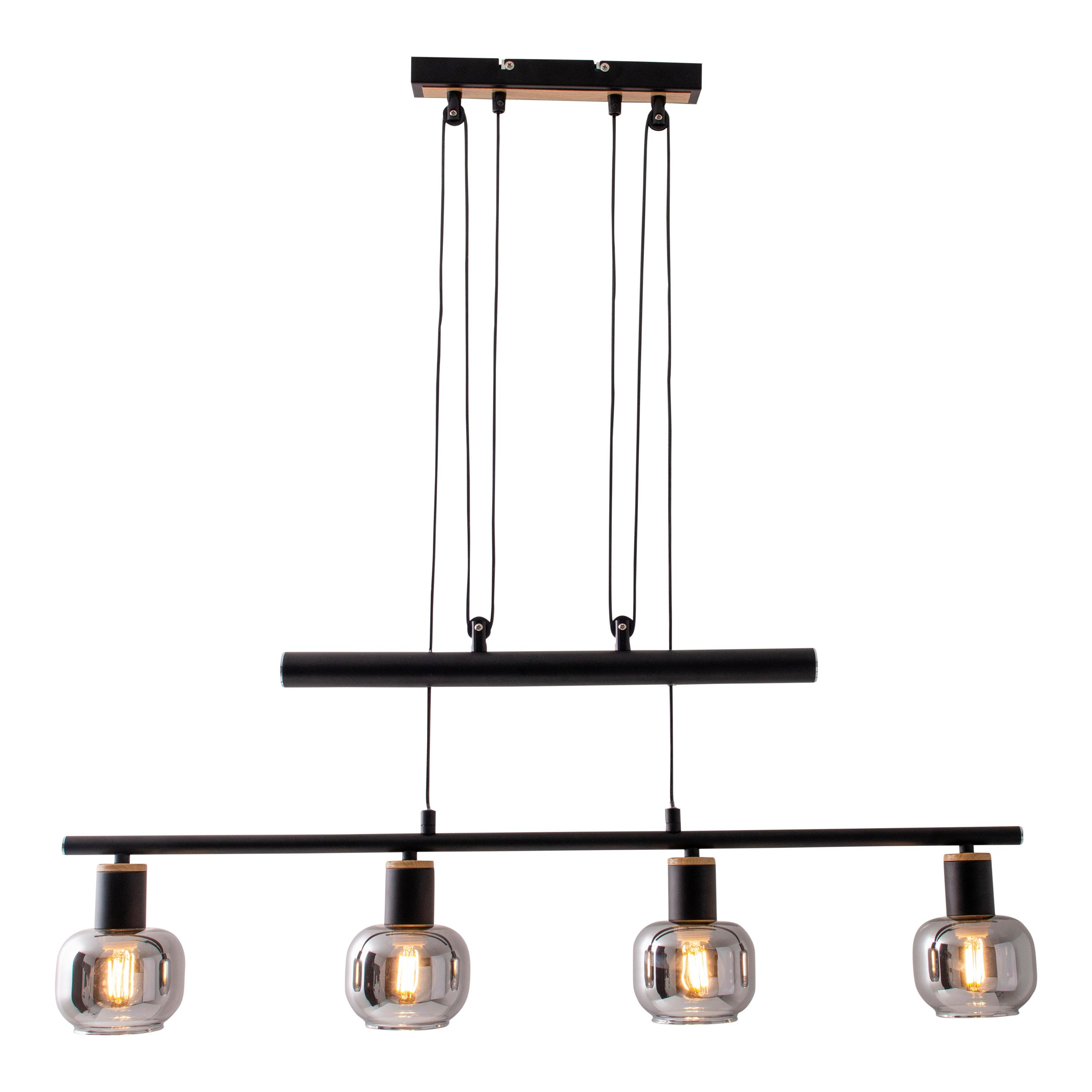 Hängeleuchte Fumoso H: 100-160 cm 4-Flammig, höhenverstellbar - Schwarz, Design, Glas/Metall (78/10/100-160cm) - Näve