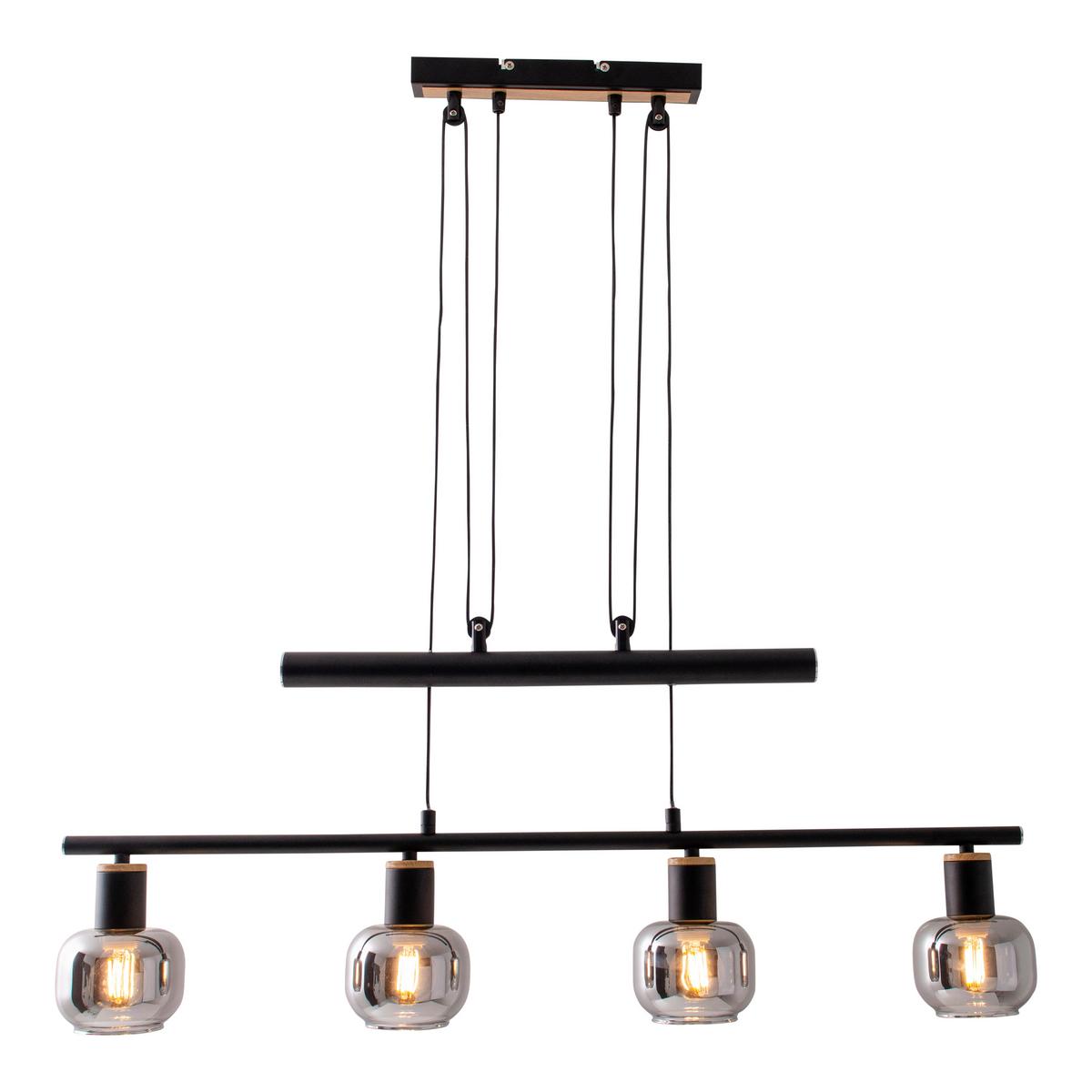 Hängeleuchte Fumoso H: 100-160 cm 4-Flammig, höhenverstellbar - Schwarz, Design, Glas/Metall (78/10/100-160cm) - Näve