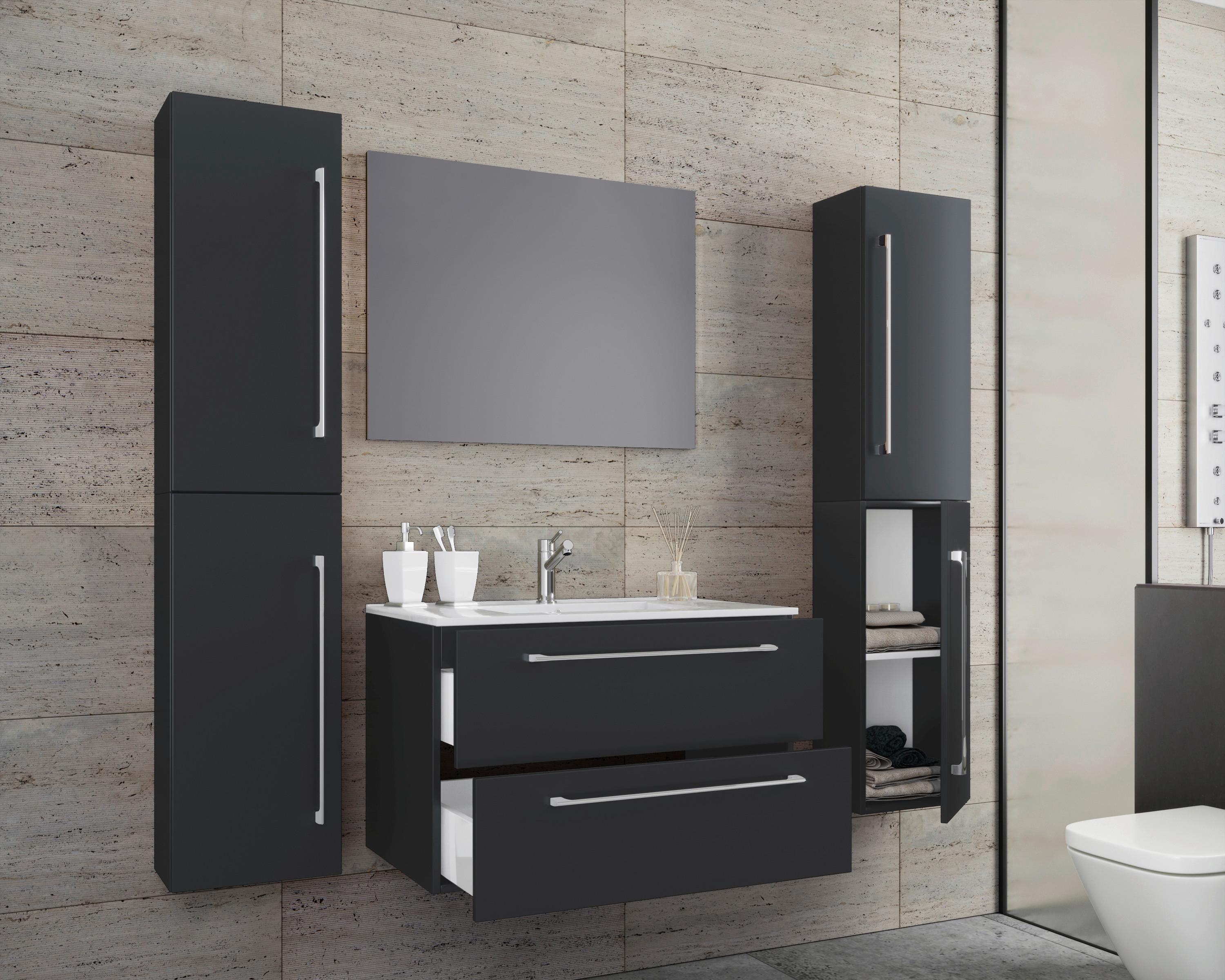 Badezimmer Badinos 5-Teilig Schwarz B: 146 cm - Schwarz/Weiß, MODERN, Keramik/Holzwerkstoff (147cm) - MID.YOU
