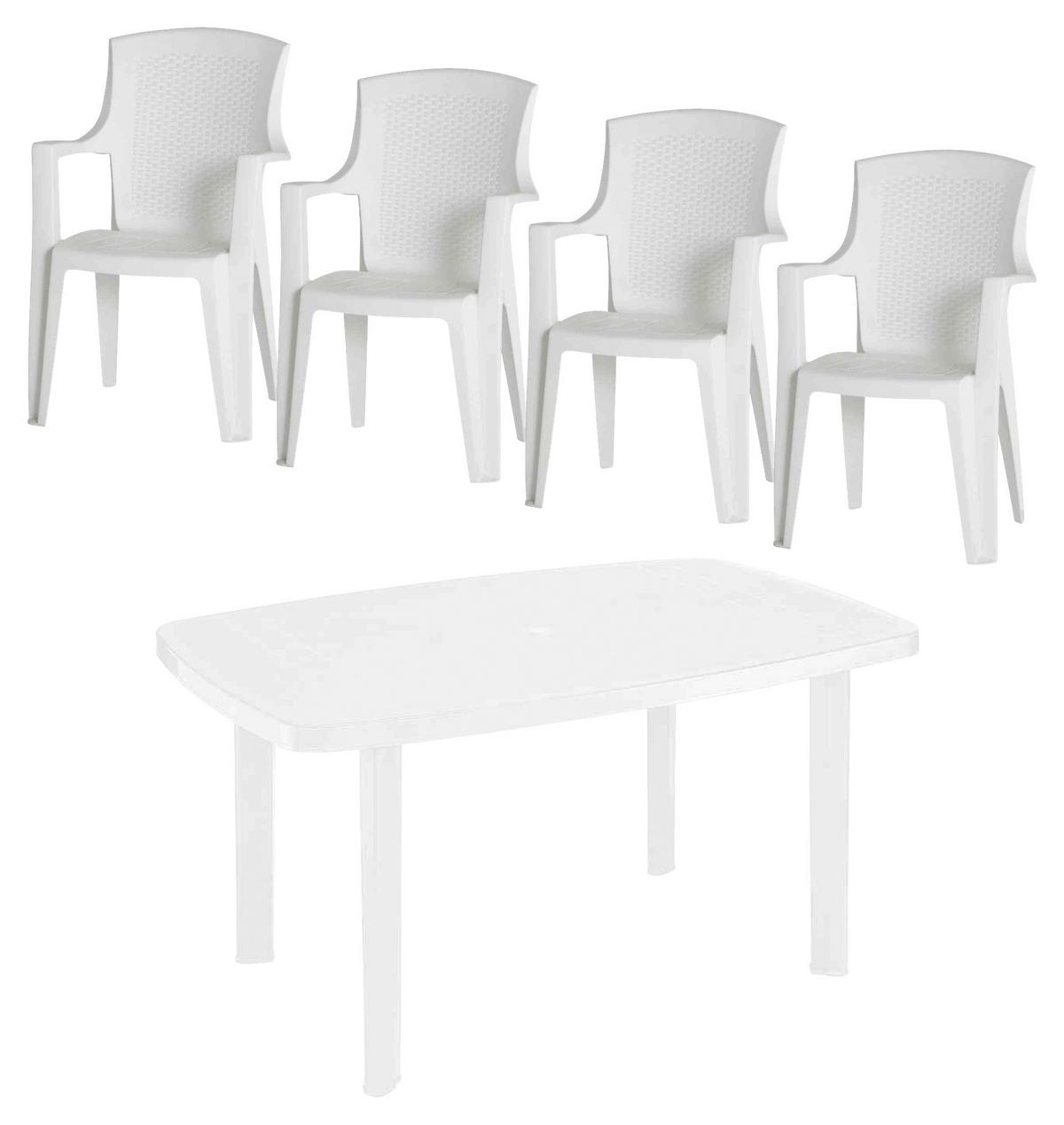 Gartenmöbel Set 5-Tlg. aus Kunststoff - Weiß, KONVENTIONELL, Kunststoff - Siena Garden