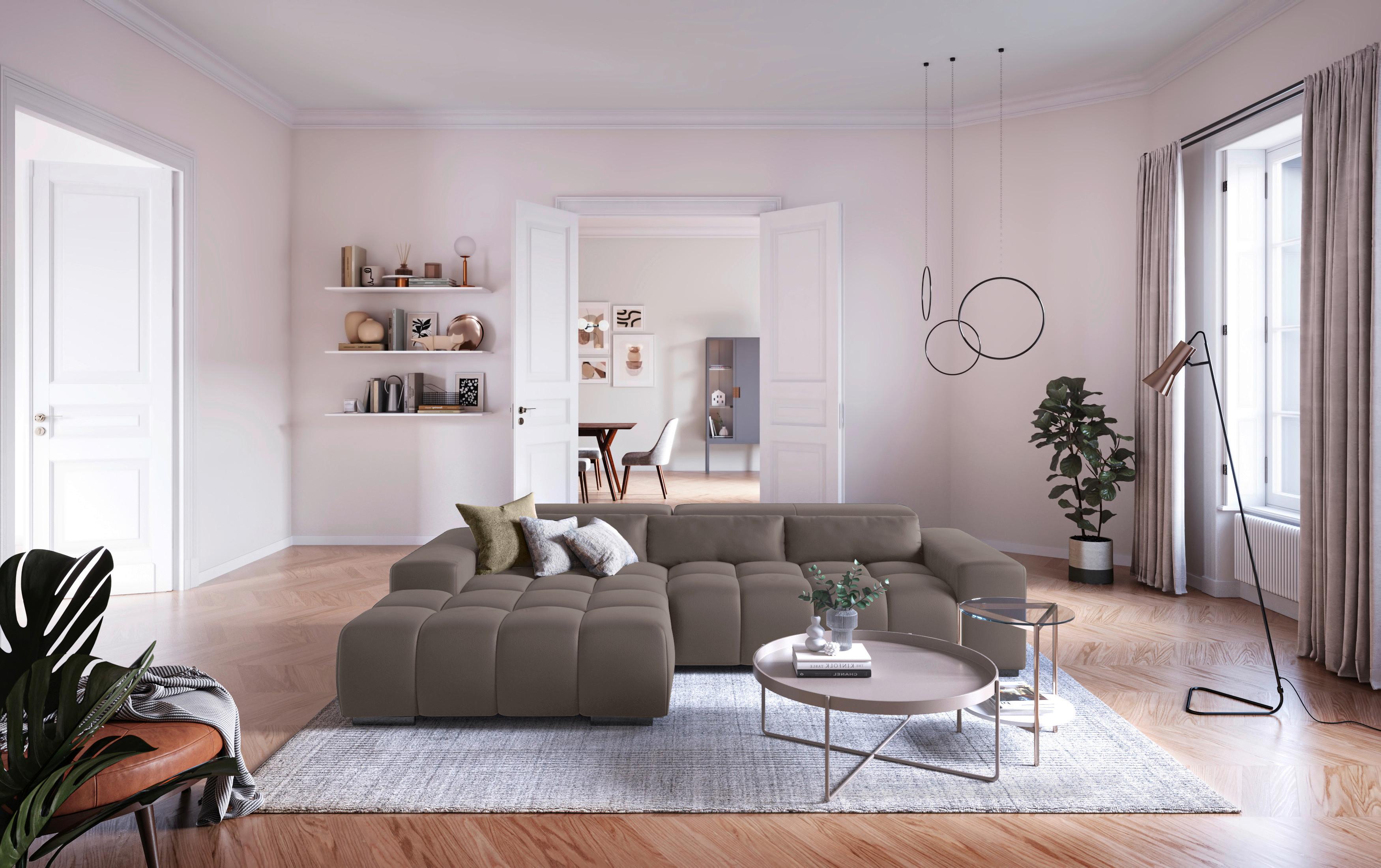 Ecksofa mit Relaxfunktion Orion Kopfstütze Klappbar Silberfar. - Silberfarben, KONVENTIONELL, Textil (186/307cm) - Livetastic