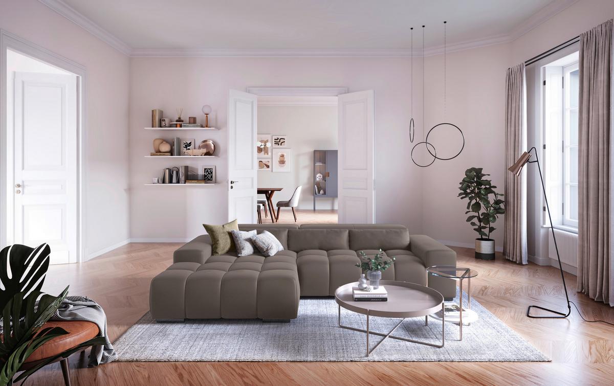 Ecksofa mit Relaxfunktion Orion Kopfstütze Klappbar Silberfar. - Silberfarben, KONVENTIONELL, Textil (186/307cm) - Livetastic