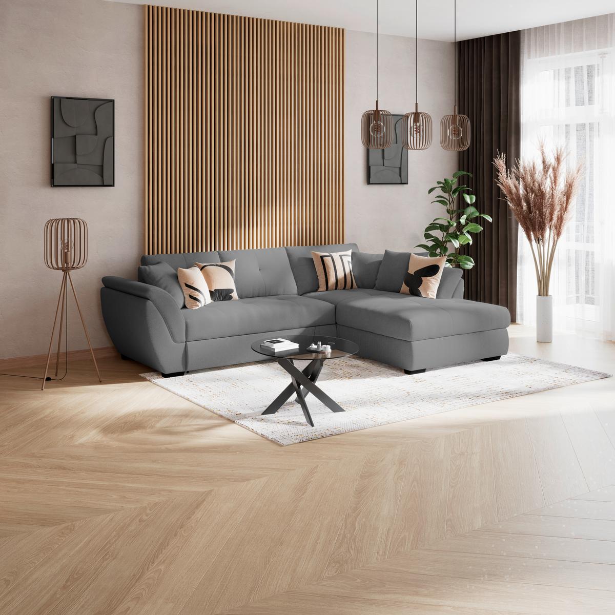 Rohová sedačka BERISSO, pravá, antracitová tk. VINCI - čierna/antracitová, Konventionell, textil (278/187cm) - Ondega