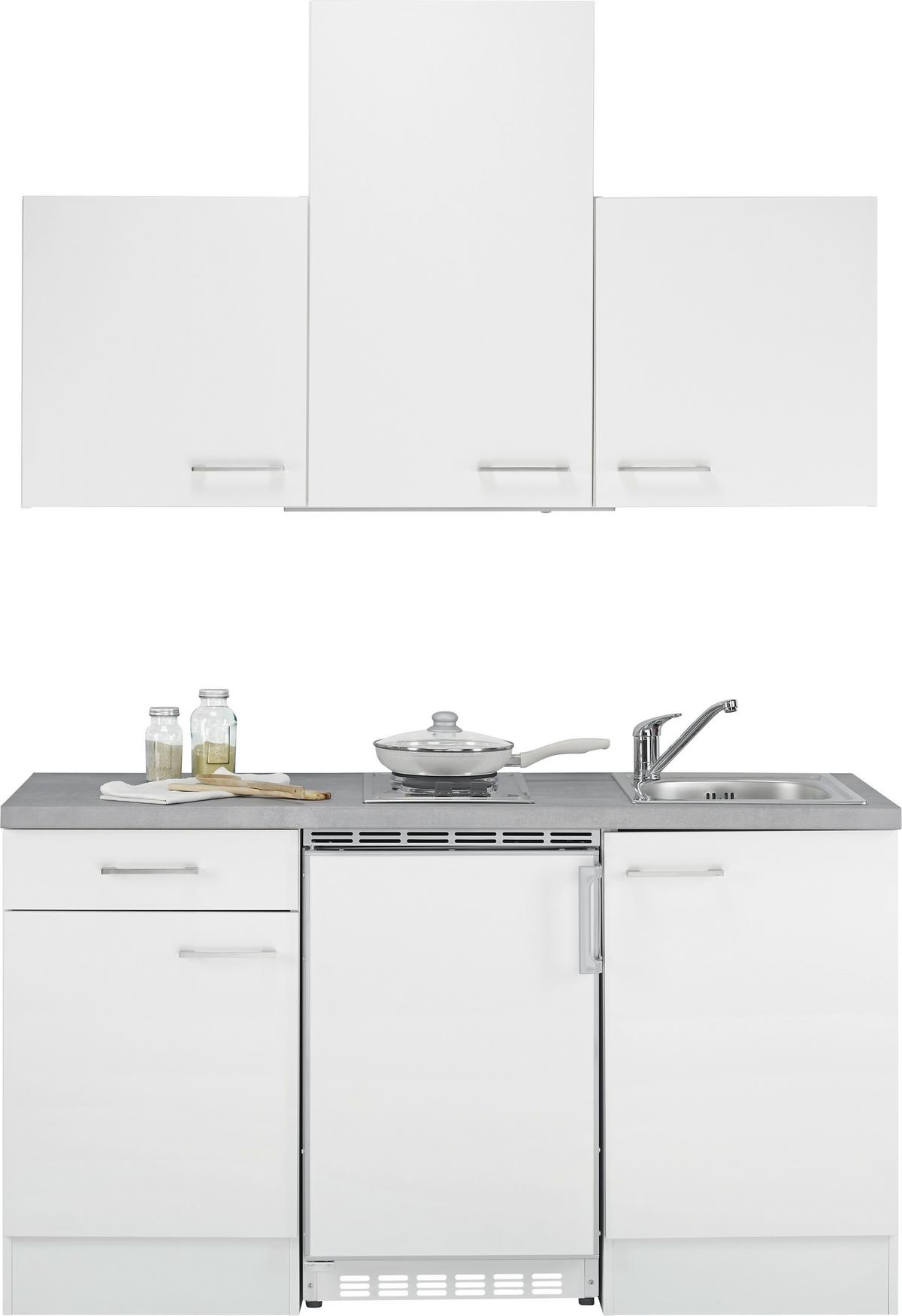 Minikuchyńa NEO vrátane spotrebičov a drezu - biela, Modern, kompozitné drevo (150cm) - FlexWell