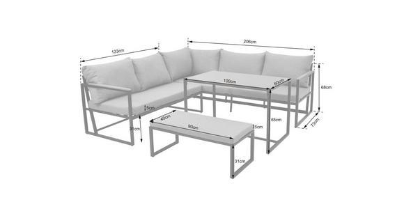 Loungegarnitur 3-Tlg. Catania Stahl/Holz/Textil mit Kissen - Schwarz/Grau, MODERN, Glas/Holz (206/206cm) - Beldano