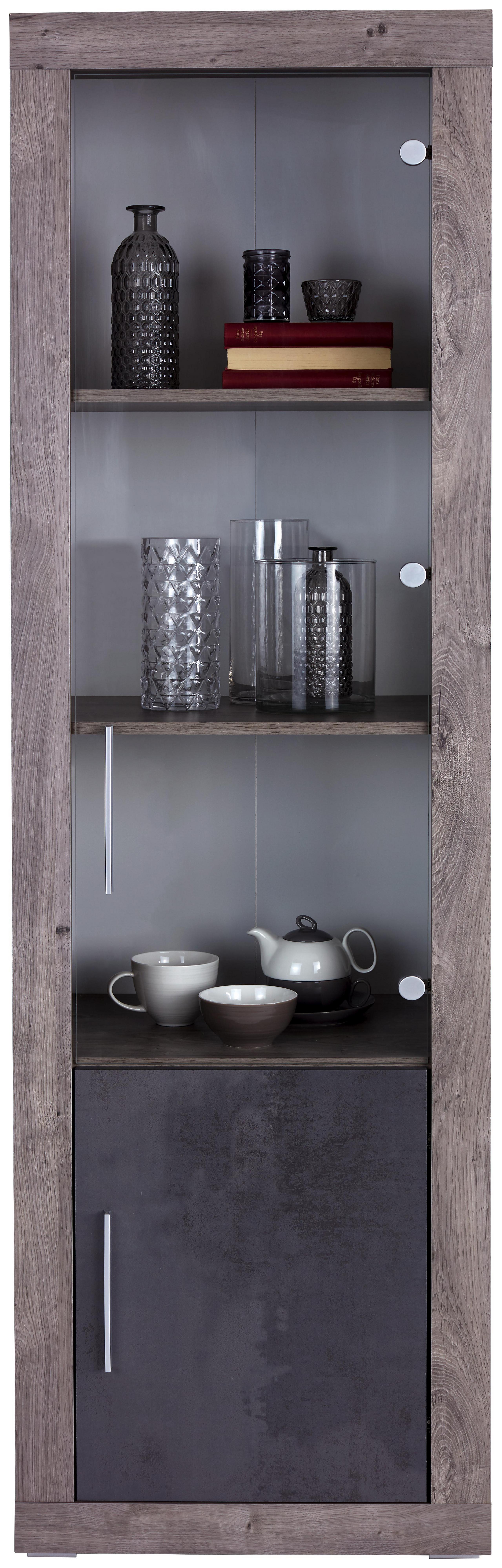 Vitrine Frame - Eichefarben/Weiß, KONVENTIONELL, Glas/Holzwerkstoff (56/200/42cm)