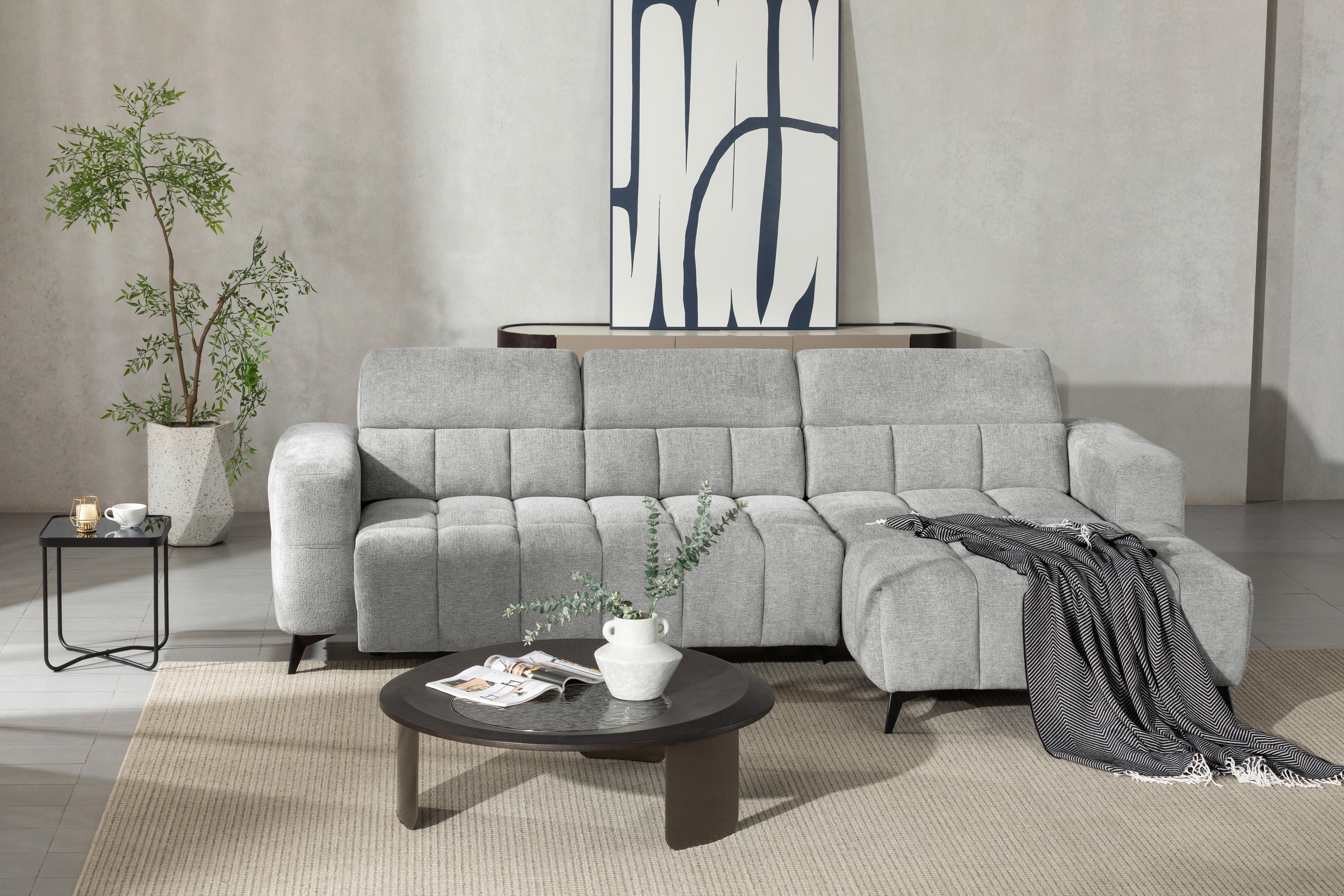Sedací souprava MELBOURNE, pravá, šedá žinylka - šedá/černá, Moderní, kov/dřevo (285/182cm) - Based