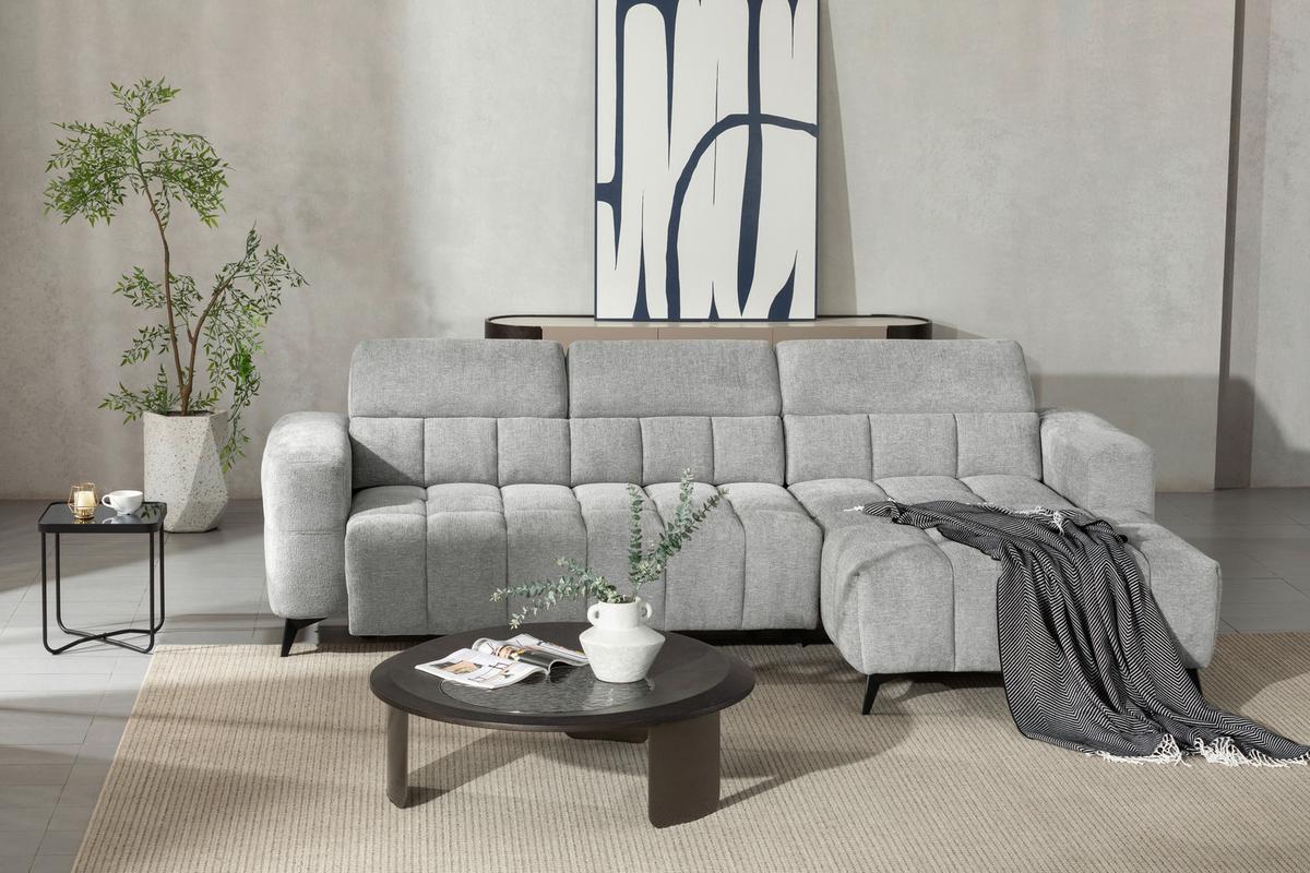 Sedací souprava MELBOURNE, pravá, šedá - šedá/černá, Moderní, kov/dřevo (285/182cm) - Based
