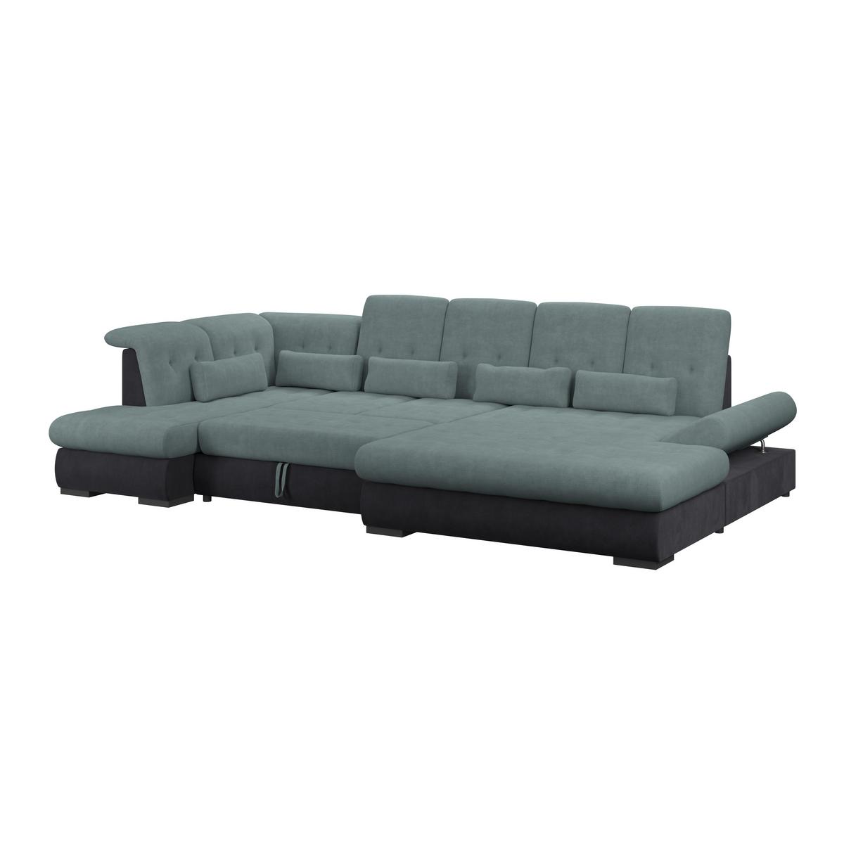 Wohnlandschaft Madera Blaugrün U: 212x358x190 cm - Blau/Anthrazit, KONVENTIONELL, Kunststoff/Textil (212/358/190cm)