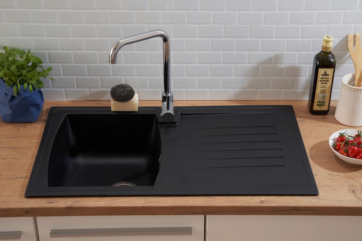 Spüle Respekta Boston Stein Bxt: 86x50 cm - Schwarz, Trend, Glas/Kunststoff (86/20/50cm) - Respekta