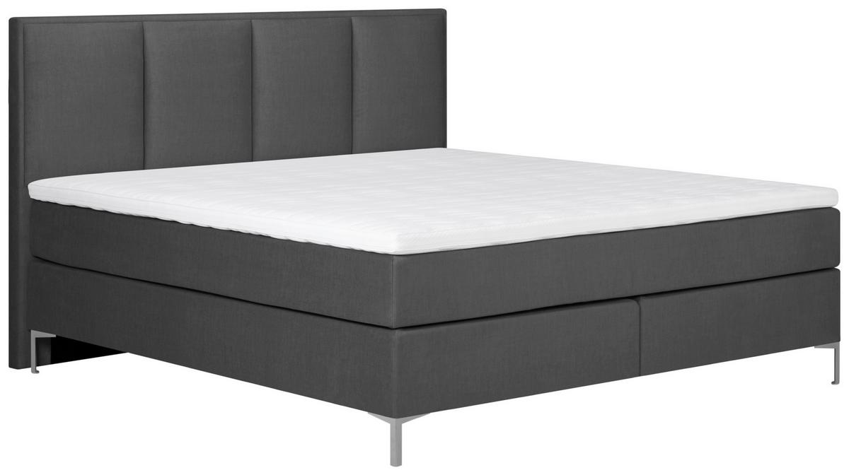 Boxspringbett mit Topper 160x200 cm Graz, Dunkelgrau - Dunkelgrau/Alufarben, MODERN, Textil (160/200cm) - MID.YOU