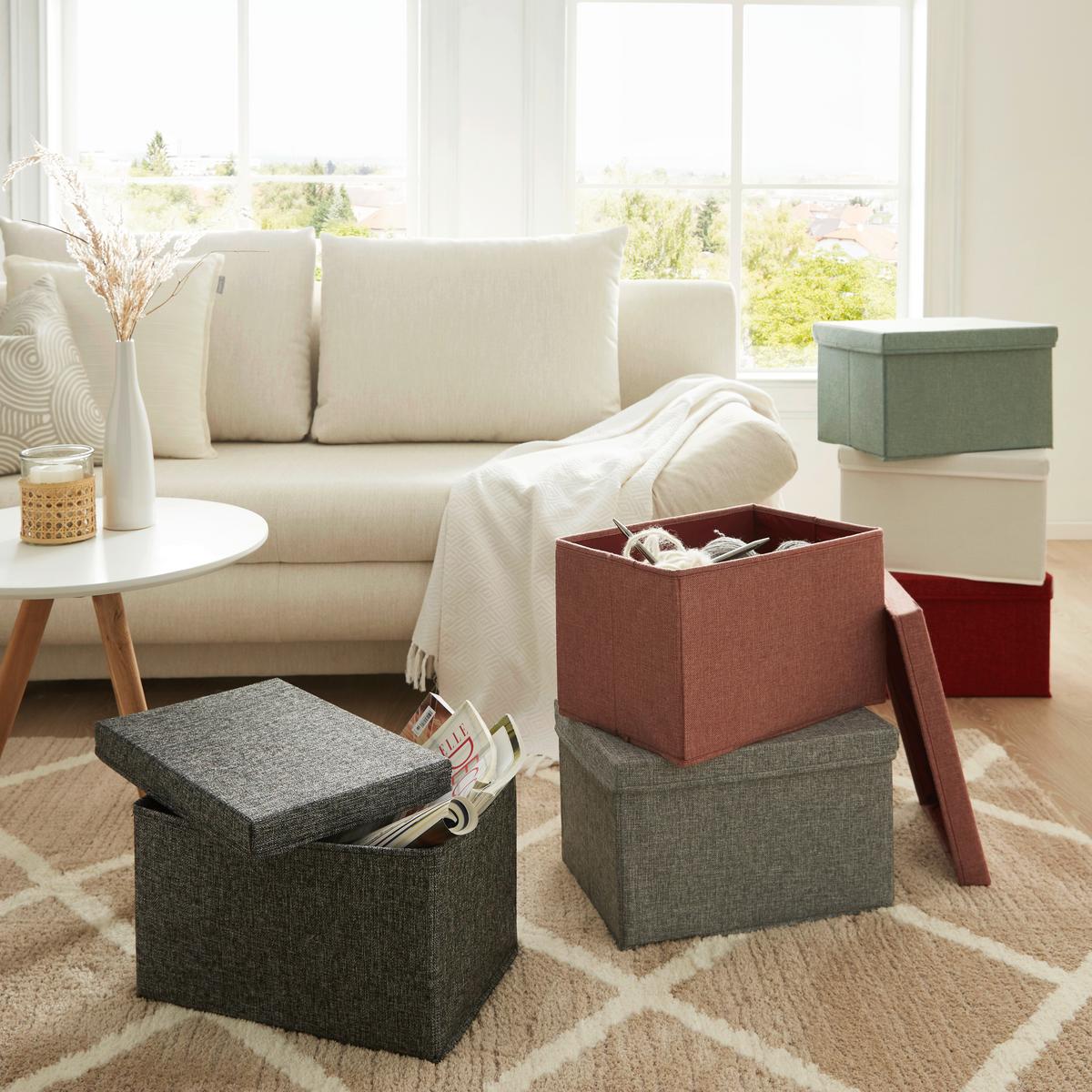 SKLADACÍ BOX CINDY - CA. 23L -EXT- - sivá, Modern, kartón/textil (38/26/24cm) - Mömax