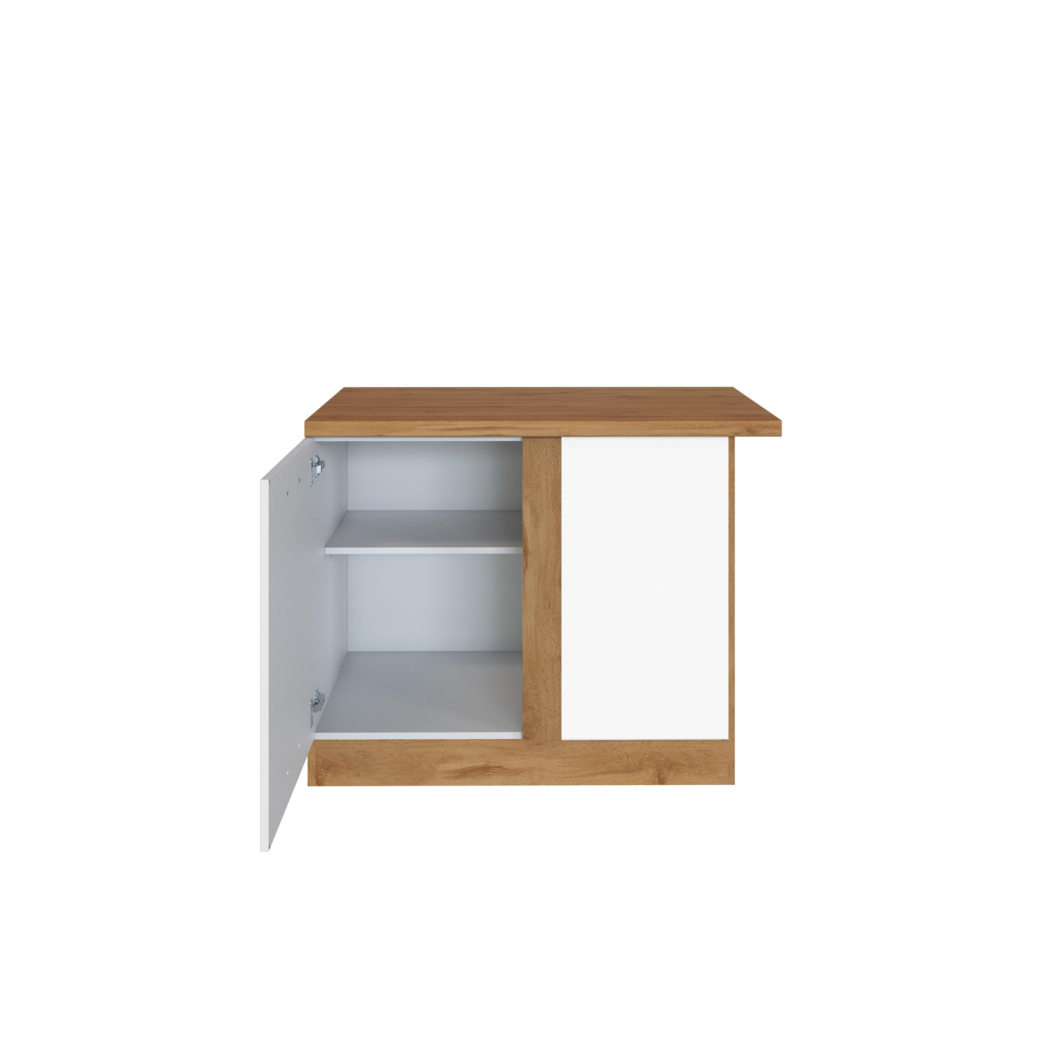 Eckunterschrank B: 110 cm Eiche Dekor/Weiß 1 Tür - Weiß, MODERN, Holzwerkstoff (110/85/60cm) - Held