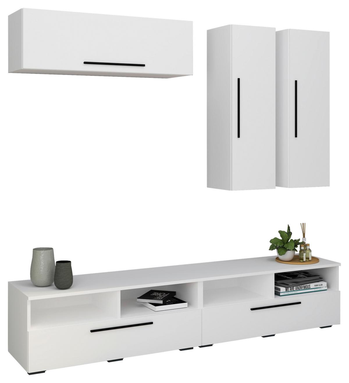 Obývacia stena Arila, 5- dielna, š: 190cm - čierna/biela, Modern, kompozitné drevo/plast (190/200/40cm) - MID.YOU