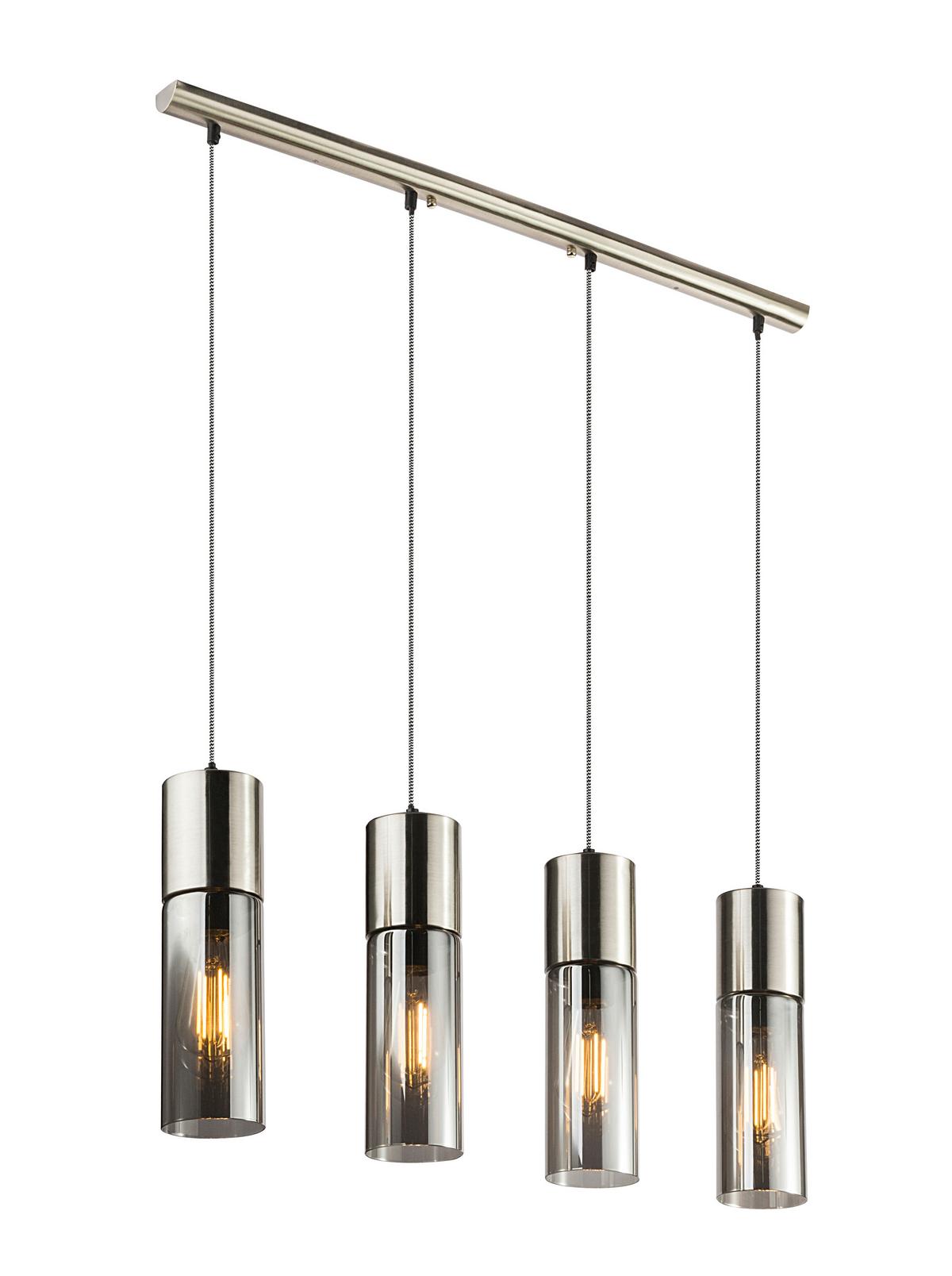 Hängeleuchte Vision H: 156 Cm 4-Flammig Mit Rauchglas - Nickelfarben, KONVENTIONELL, Glas/Metall (80/9/156cm) - Globo