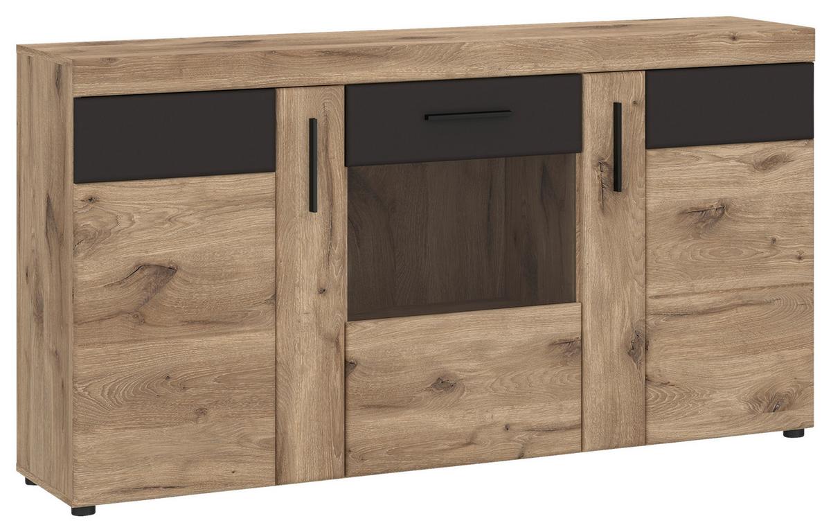 Sideboard Grano Eichefarben B: 157 cm - Eichefarben/Dunkelgrau, Trend, Glas/Holzwerkstoff (157/86/40,9cm)