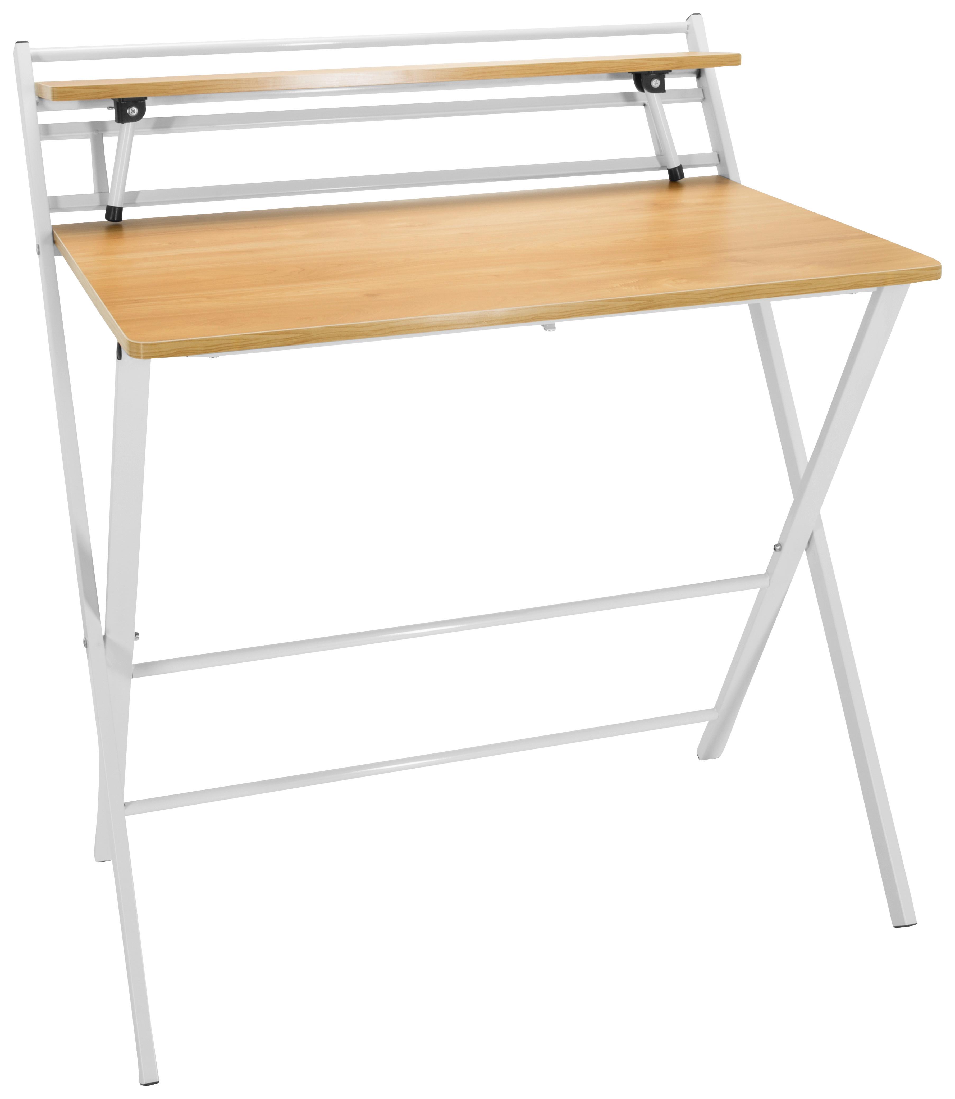Schreibtisch Easy Clap Weiß/eiche Dekor - Eichefarben, Basics, Holzwerkstoff/Metall (84/60/92cm) - MID.YOU