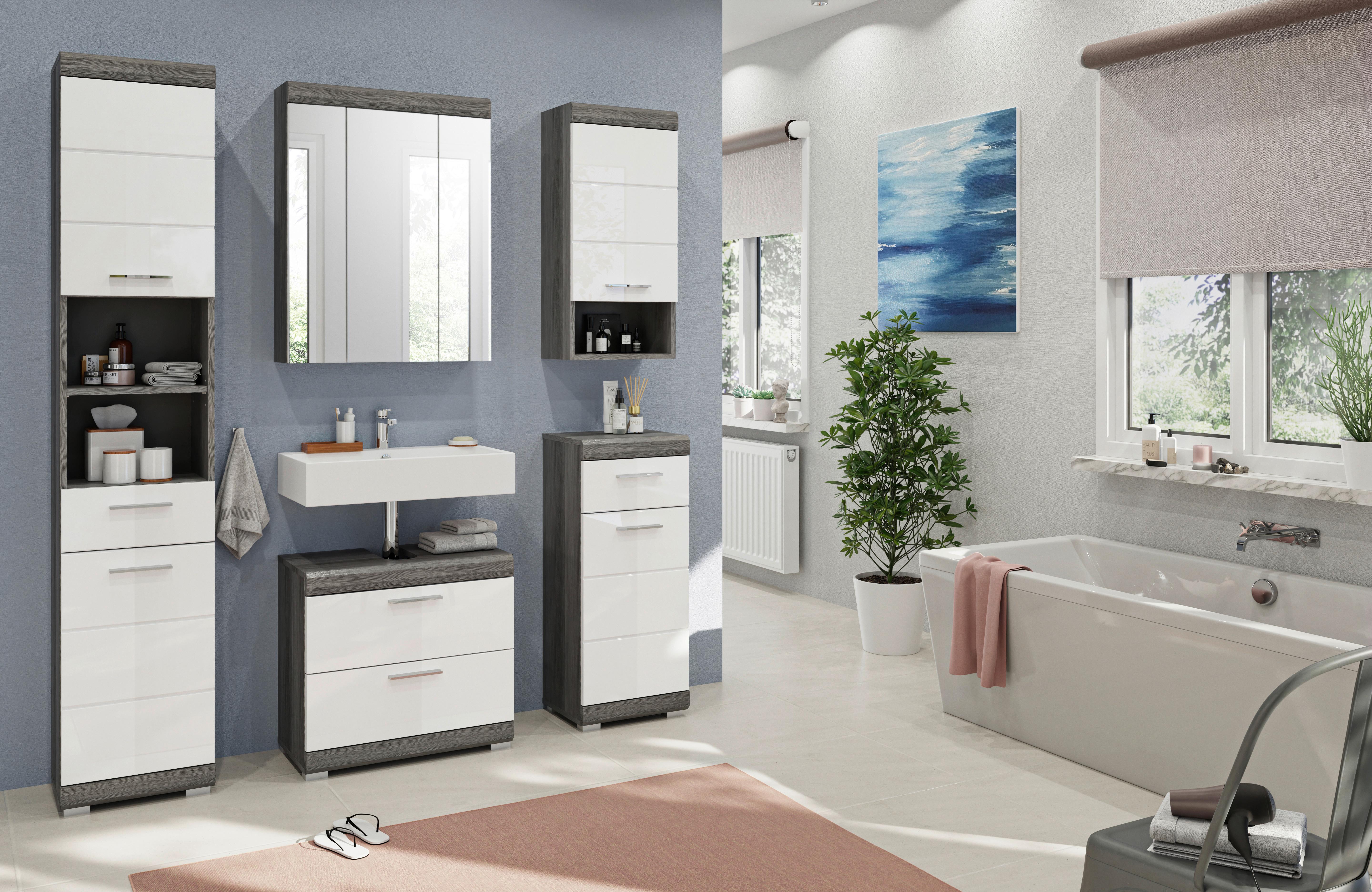 Badezimmer Scout - Weiß Hochglanz/Grau, MODERN, Holzwerkstoff (134cm) - MID.YOU