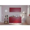 Miniküche Economy mit Geräten 150 cm Rot/ Nussbaum Dekor - Rot/Nussbaumfarben, Basics, Holzwerkstoff (150cm) - Respekta
