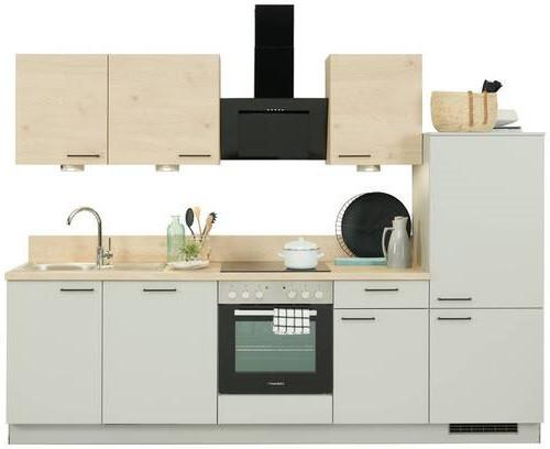 Küchenzeile Win/plan Mit Geräte 280 Cm Hellgrau/wildeiche - Basics, Holzwerkstoff (280cm) - Express
