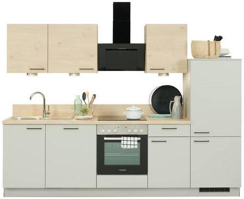 Küchenzeile Win/Plan + Geräten 280cm Hellgrau/Eiche - Basics, Holzwerkstoff (280cm) - Express