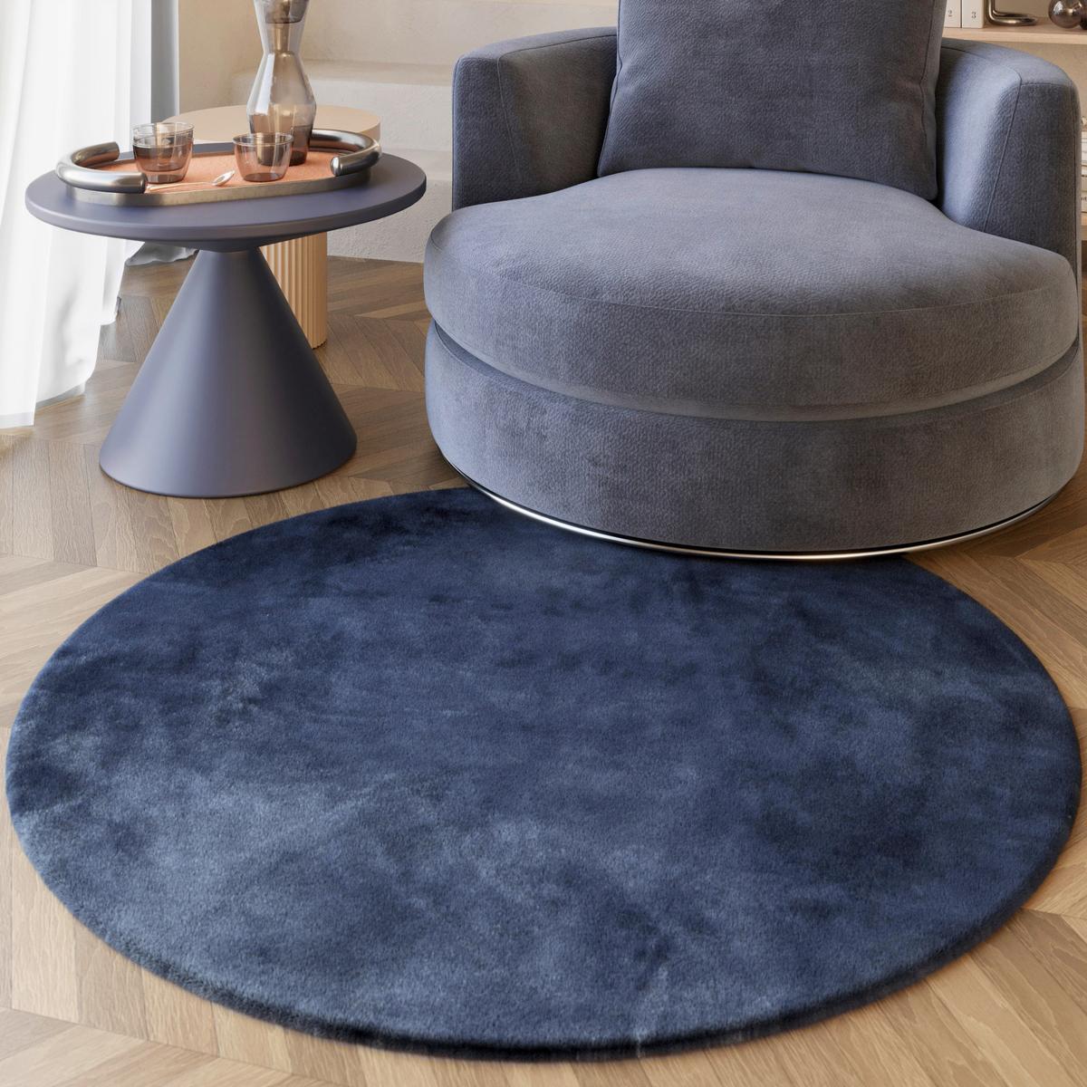 Hochflorteppich Dunkelblau, Ø: ca. 150 cm - Dunkelblau, KONVENTIONELL, Textil (150/150cm) - Esprit