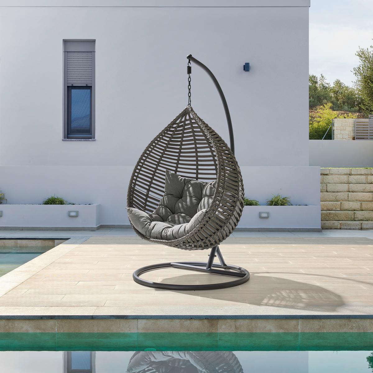 Závesné kreslo NANCY - čierna/tmavosivá, Modern, kov/textil (105/196/120cm) - Bessagi Garden