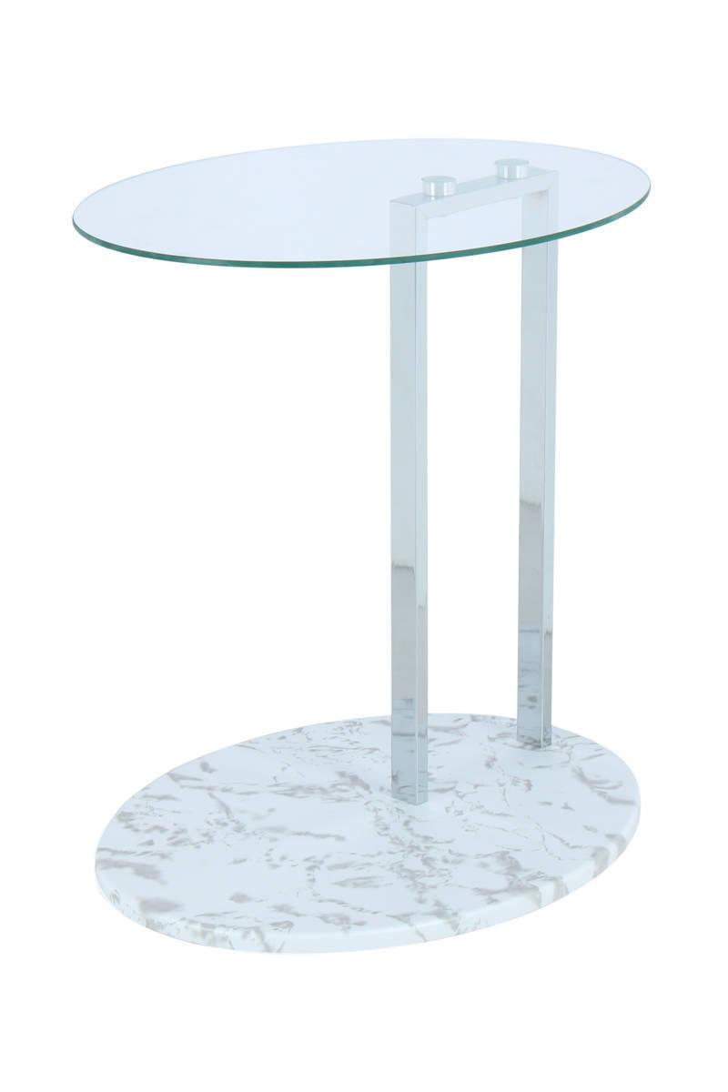 Beistelltisch mit Glasplatte Julius Chrom/Weiß Marmor - Chromfarben/Transparent, Basics, Glas/Holzwerkstoff (35,5/45,7/49cm)