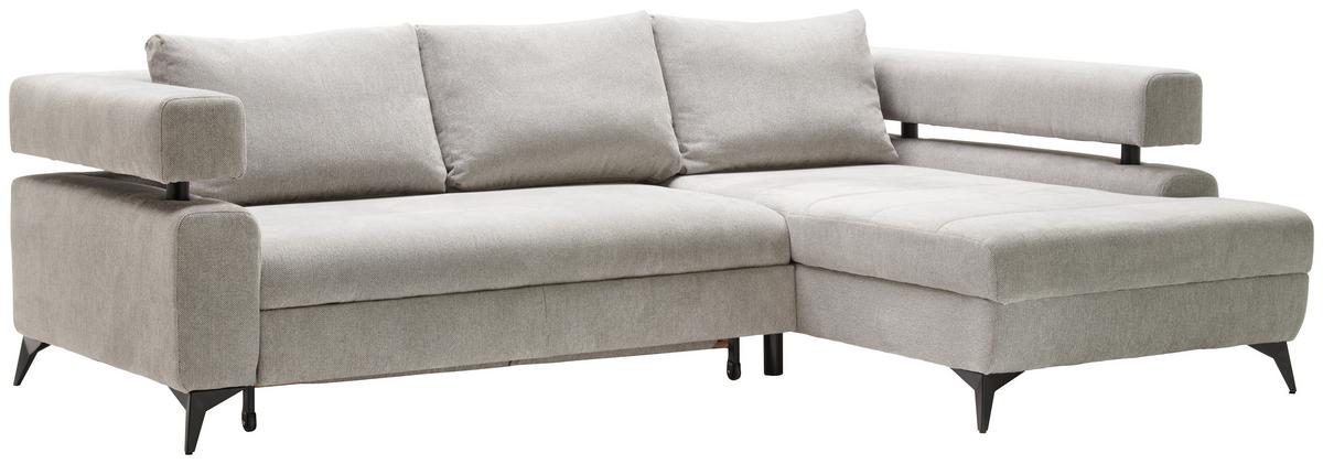 Rohová sedačka ROSALIE, pravá s úložným prostorem a lůžkem - černá/světle šedá, Konvenční, kov/textil (265/184cm)