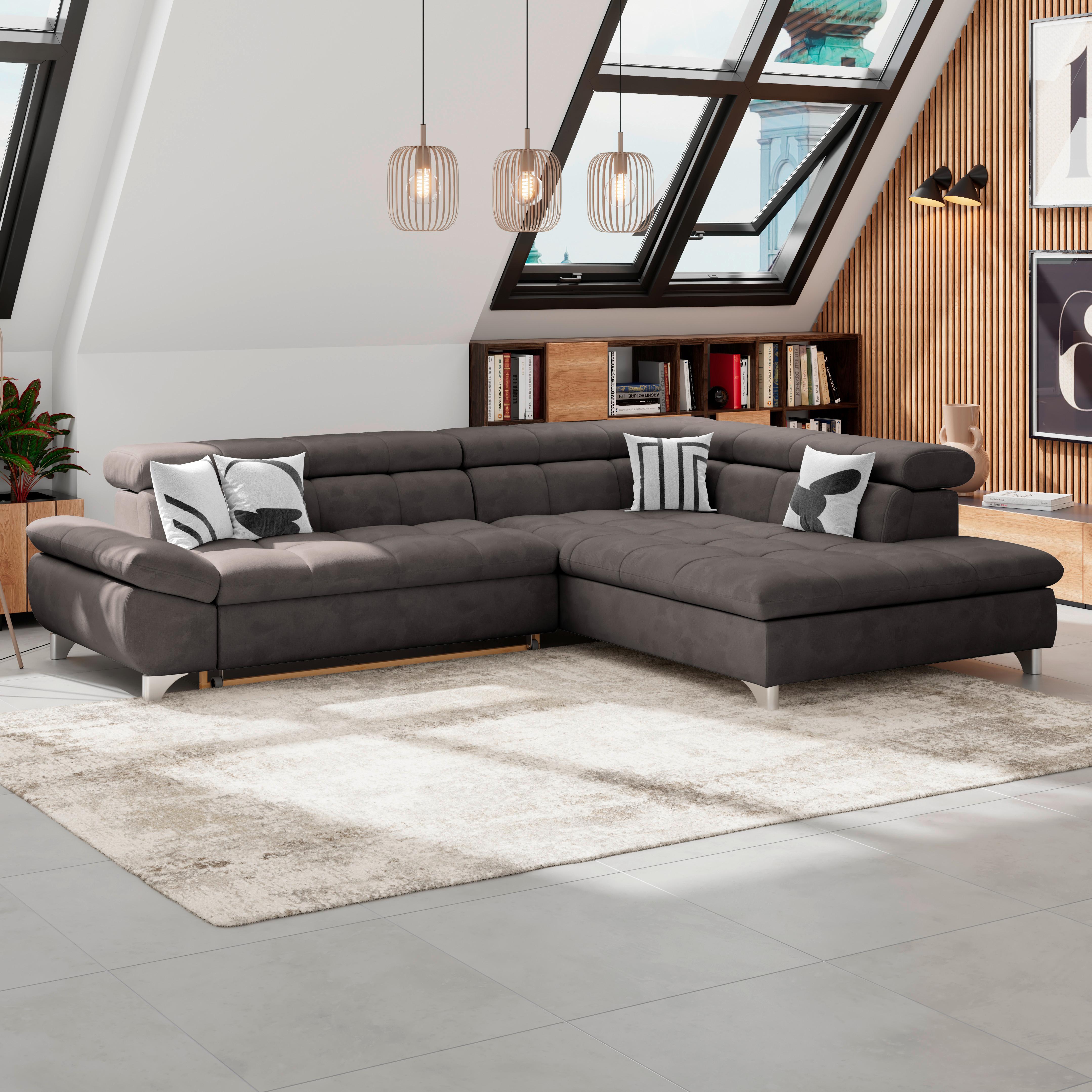 Ecksofa Gemini Graubraun, B: 312cm - Chromfarben/Graubraun, KONVENTIONELL, Textil (312/234cm)
