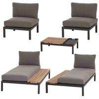 Loungegarnitur 5-Tlg Teakholz/Metall mit Kissen - Anthrazit/Grau, KONVENTIONELL, Holz/Textil (102/70/28cm) - Siena Garden