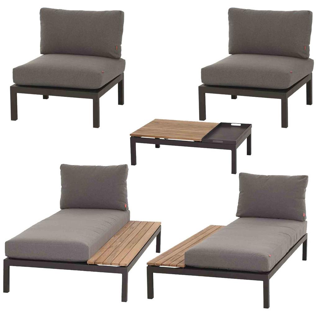 Loungegarnitur 5-tlg Teakholz/metall Mit Kissen