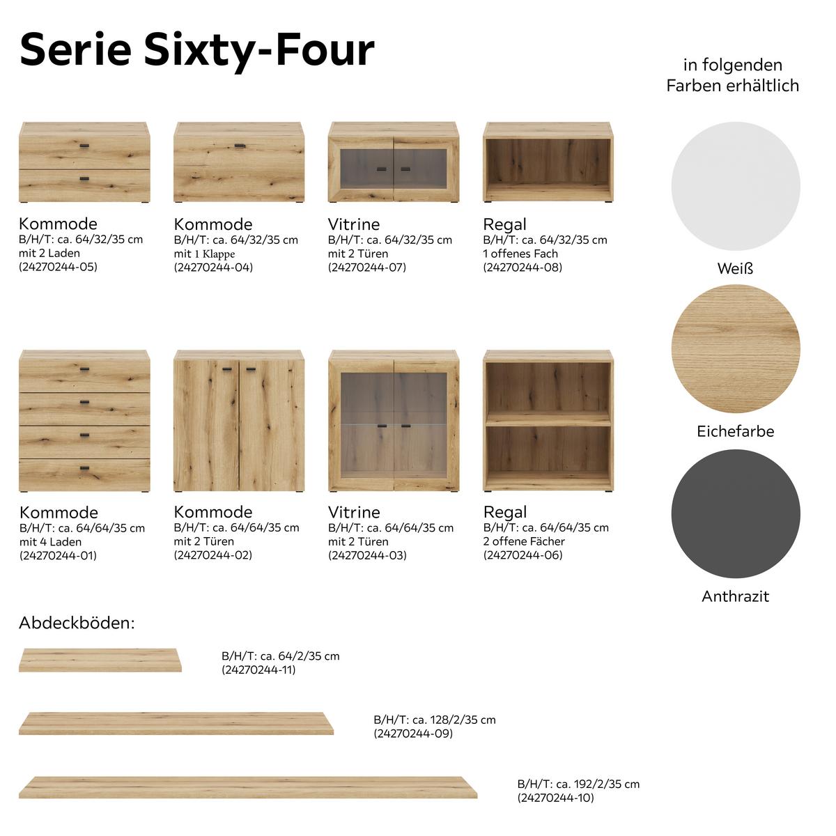 Abdeckboden Sixty-Four 128x35 cm Eichefarben - Eichefarben, Trend, Holzwerkstoff (128/2/35cm)