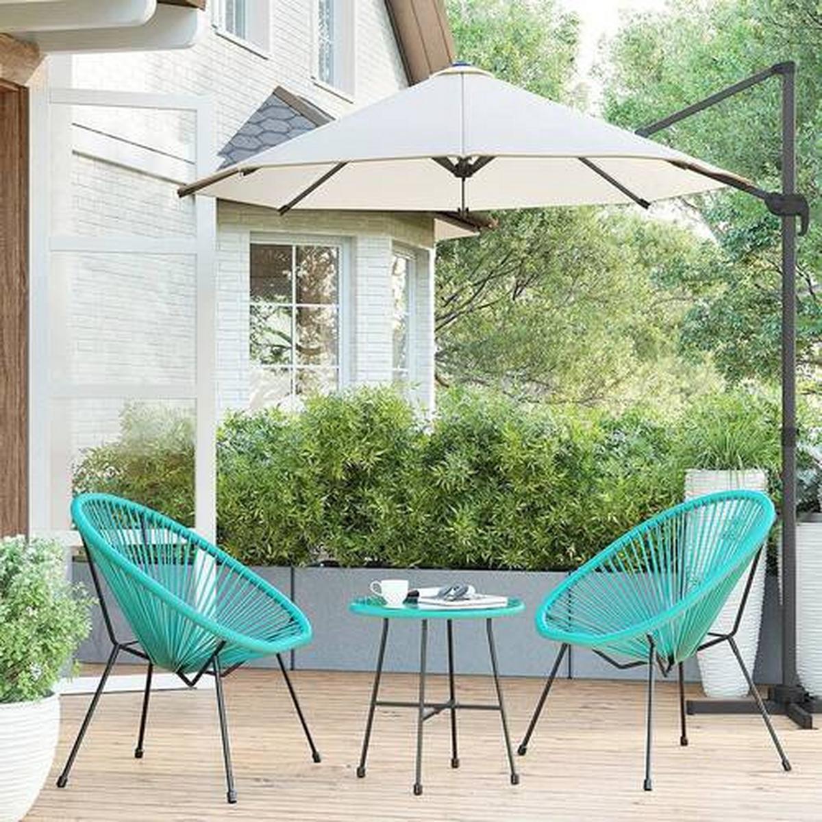 Gartenset 3-Tlg. Türkis inkl.tisch - Türkis, MODERN, Kunststoff/Metall - Modante