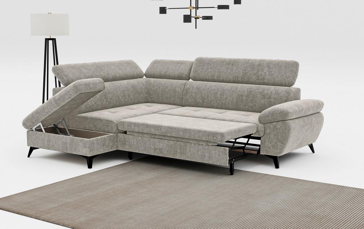 Ecksofa mit Bettkasten Hudson 207x265 cm Schlammfarben - Schlammfarben/Schwarz, Textil (207/265cm) - MID.YOU