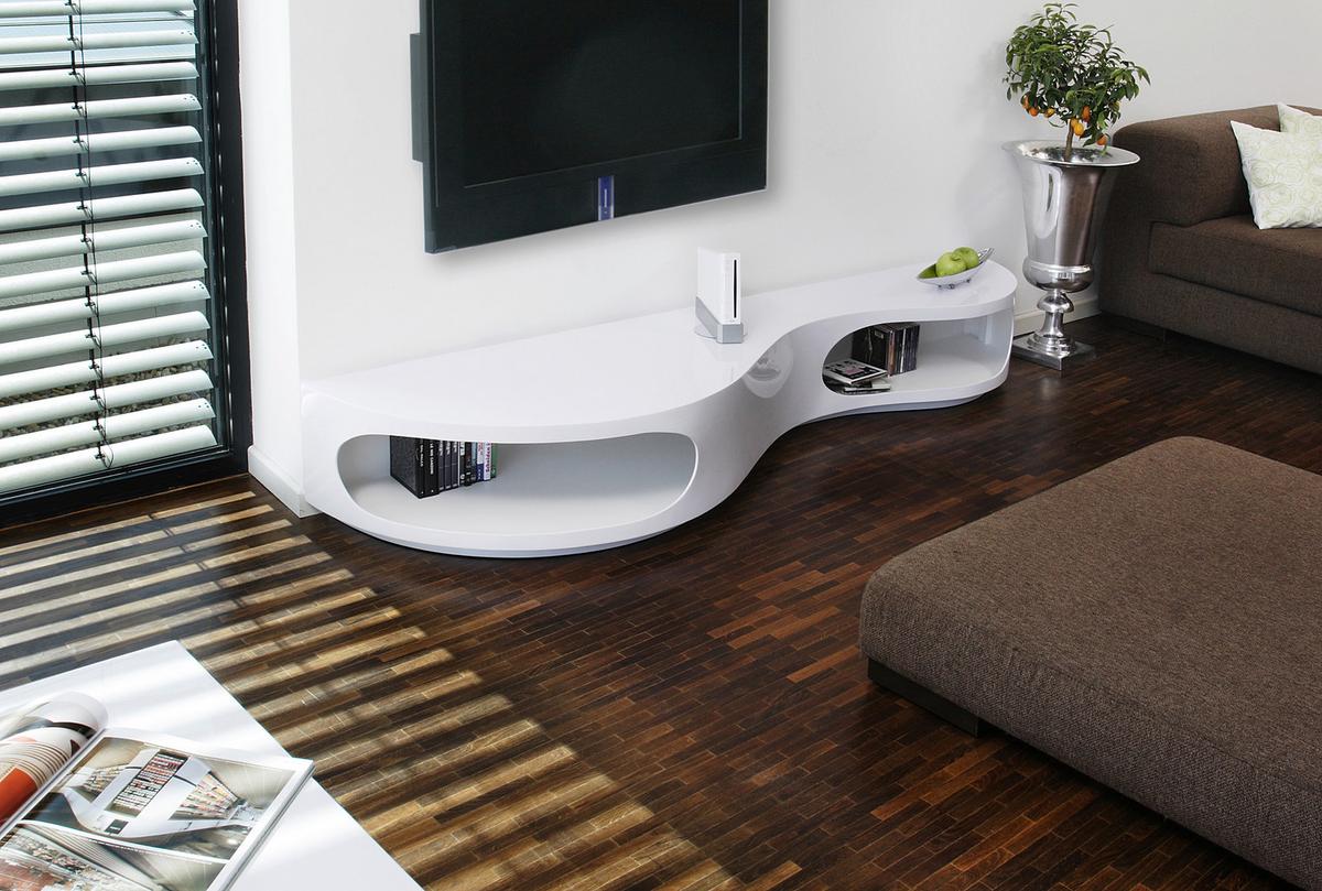 Lowboard Weiß Hochglanz B: 200cm - Weiß Hochglanz, Design, Holzwerkstoff (200/30/50cm) - Livetastic