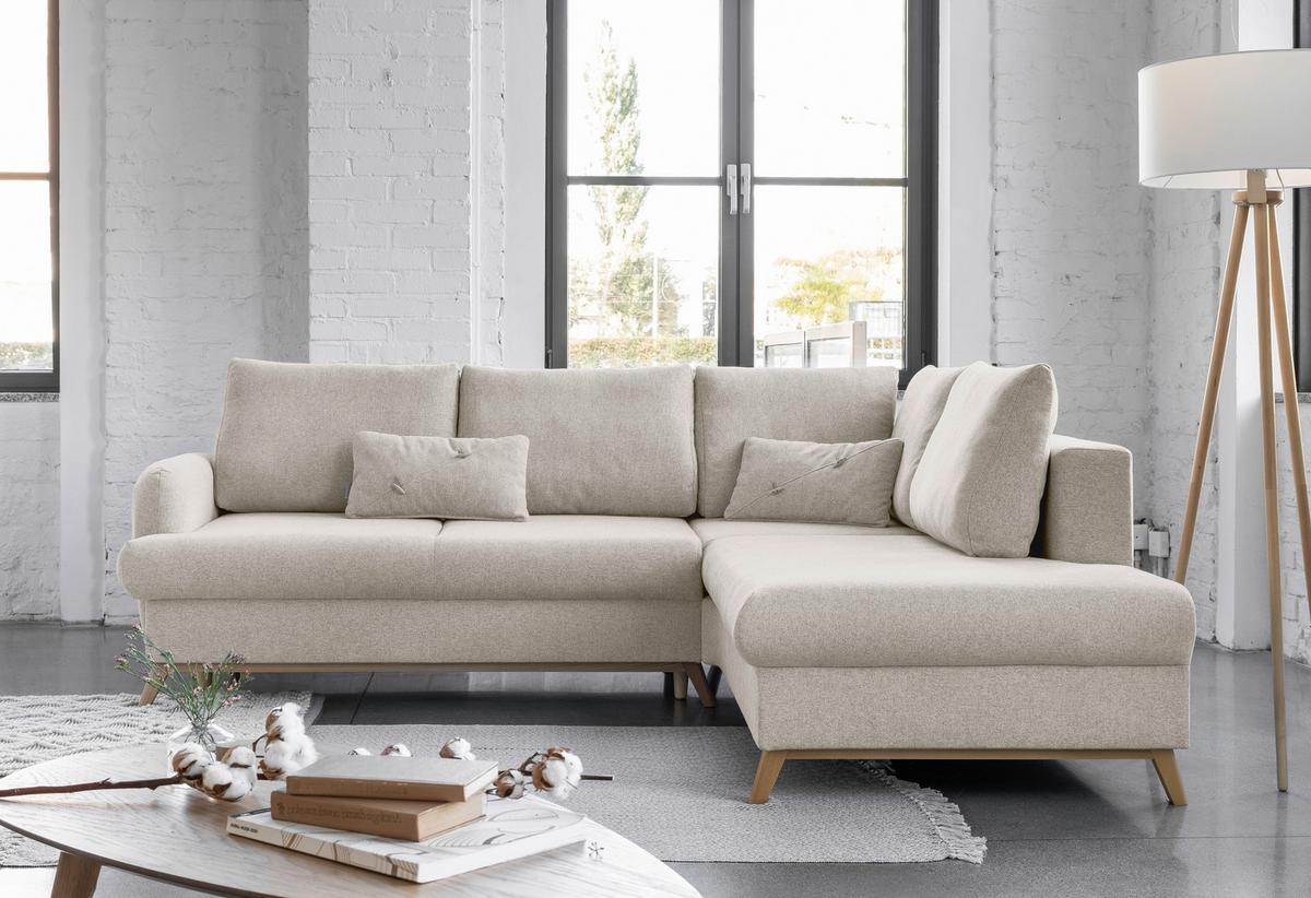 Ecksofa Scandic Lagom Beige S: 242x202 cm - Beige/Naturfarben, Textil (242/202cm) - MID.YOU