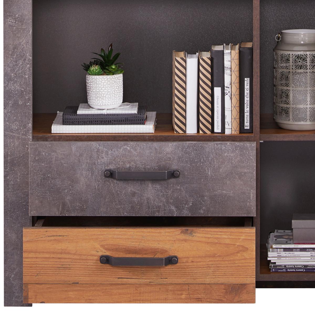 Highboard mit Glaselement B: 105 cm Ontario, Old Style - Eichefarben/Dunkelgrau, Trend, Glas/Holzwerkstoff (105/159/41,5cm) - Ondega