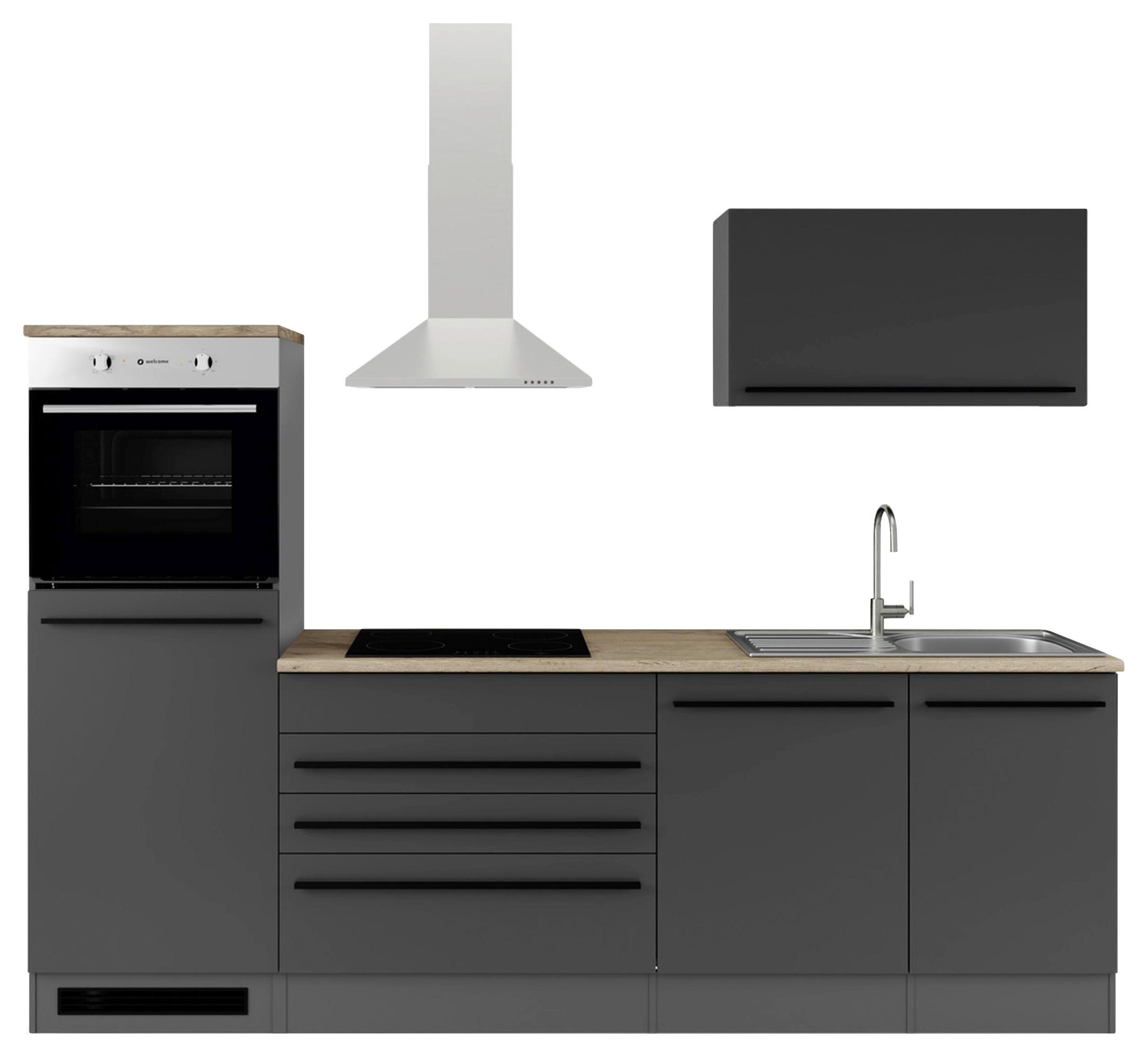Kuchyňský blok JAZZ 6 bez spotřebičů, šířka 260 cm - černá/barvy dubu, Moderní, kompozitní dřevo (260/200/60cm) - Modern Living