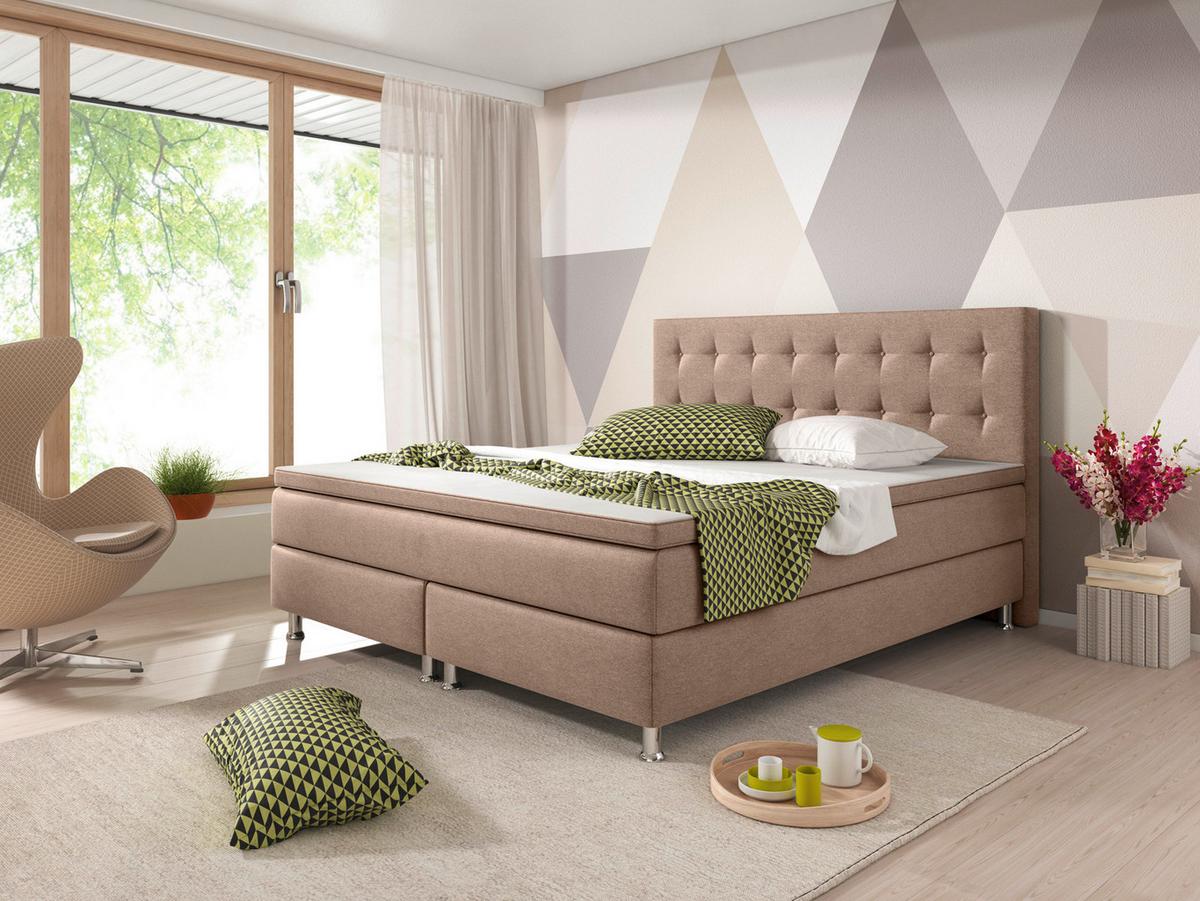 Boxspringbett Mit Topper 180x200 Köln - Silberfarben/Cappuccino, KONVENTIONELL, Textil (180/115/210cm) - MID.YOU