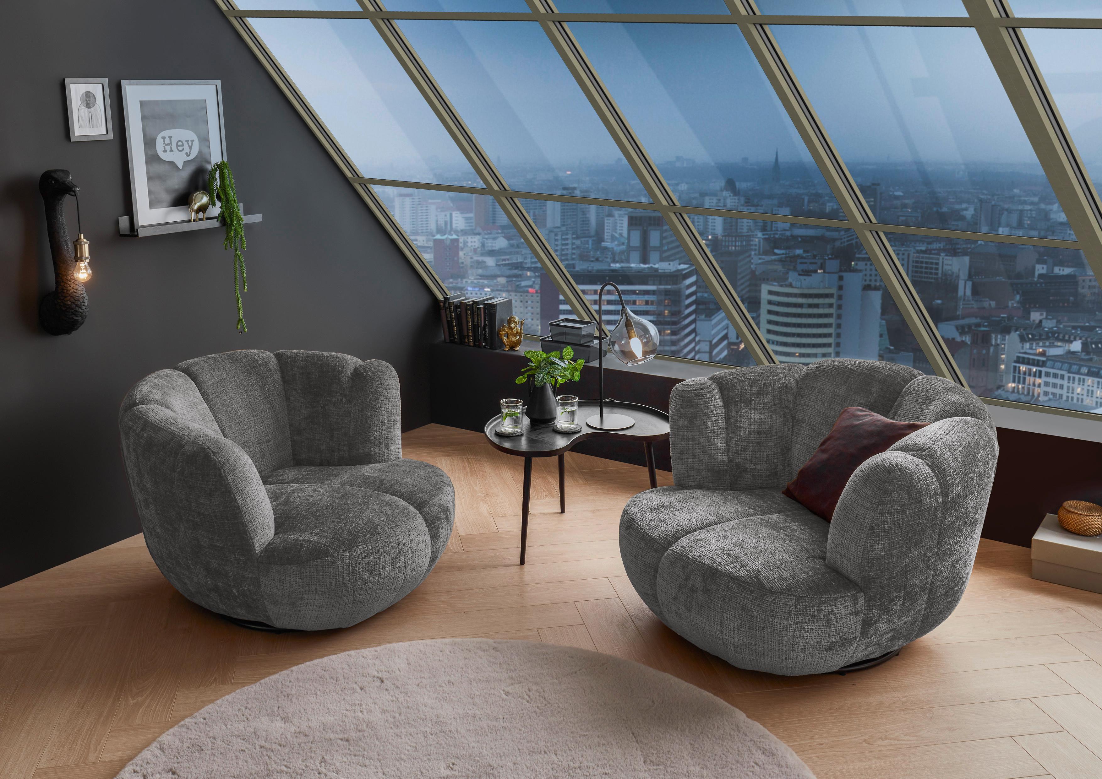 Sessel Muriel Grau B: 101 cm - Schwarz/Grau, KONVENTIONELL, Textil (101/69/107cm) - MID.YOU