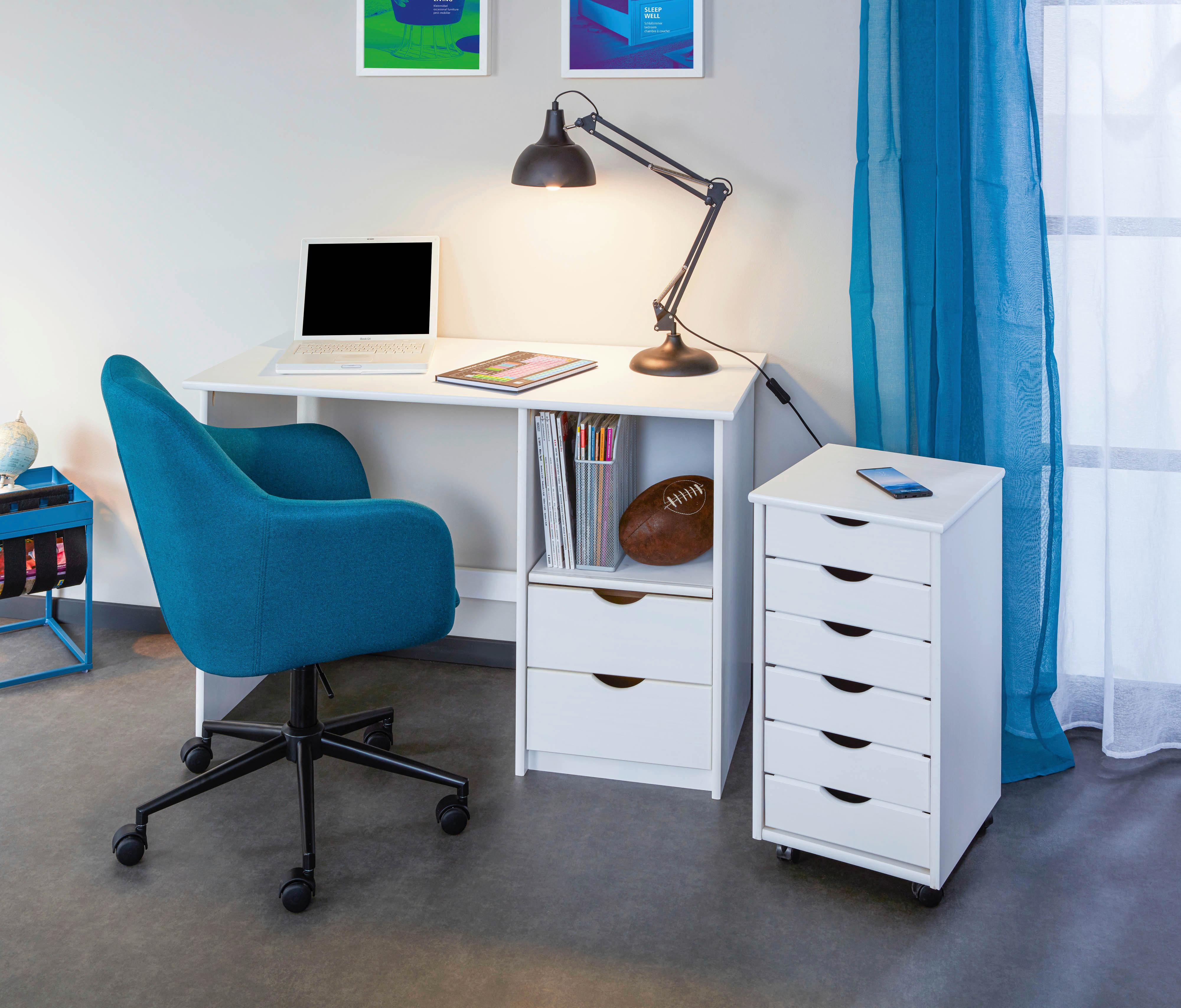 Rollcontainer Holz Massiv Weiß Simon 35x65x40 cm - Weiß, Basics, Holz/Kunststoff (35/65/40cm) - MID.YOU